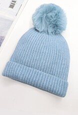 Grand Crafts Knitted Lined Hat With Removable Pompom Blue