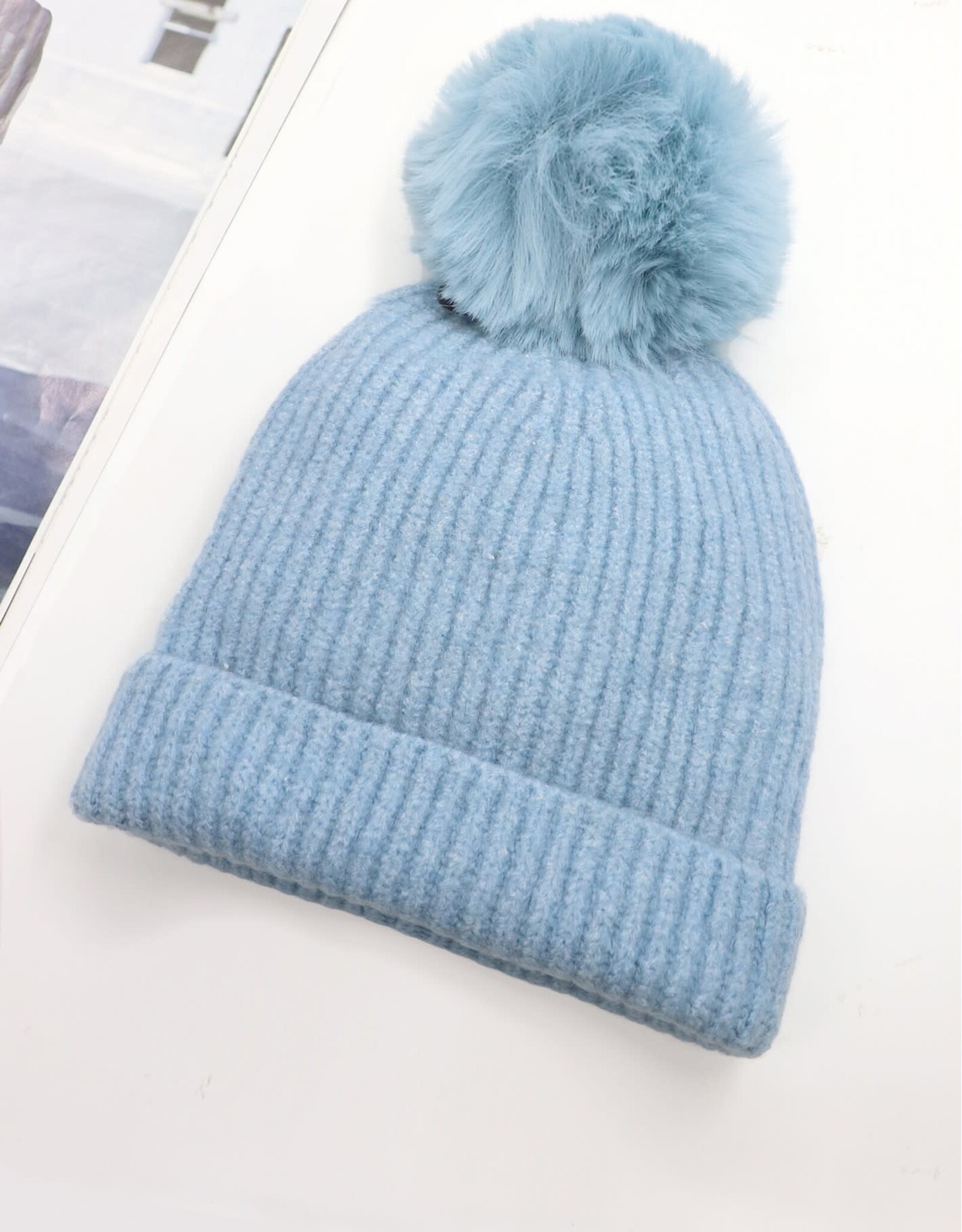 Grand Crafts Knitted Lined Hat With Removable Pompom Blue