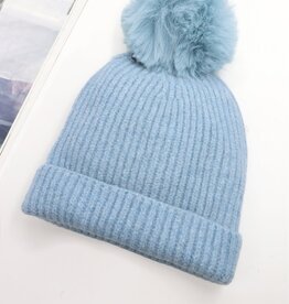 Grand Crafts Knitted Lined Hat With Removable Pompom Blue