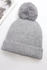 Grand Crafts Knitted Lined Hat With Removable Pompom Grey
