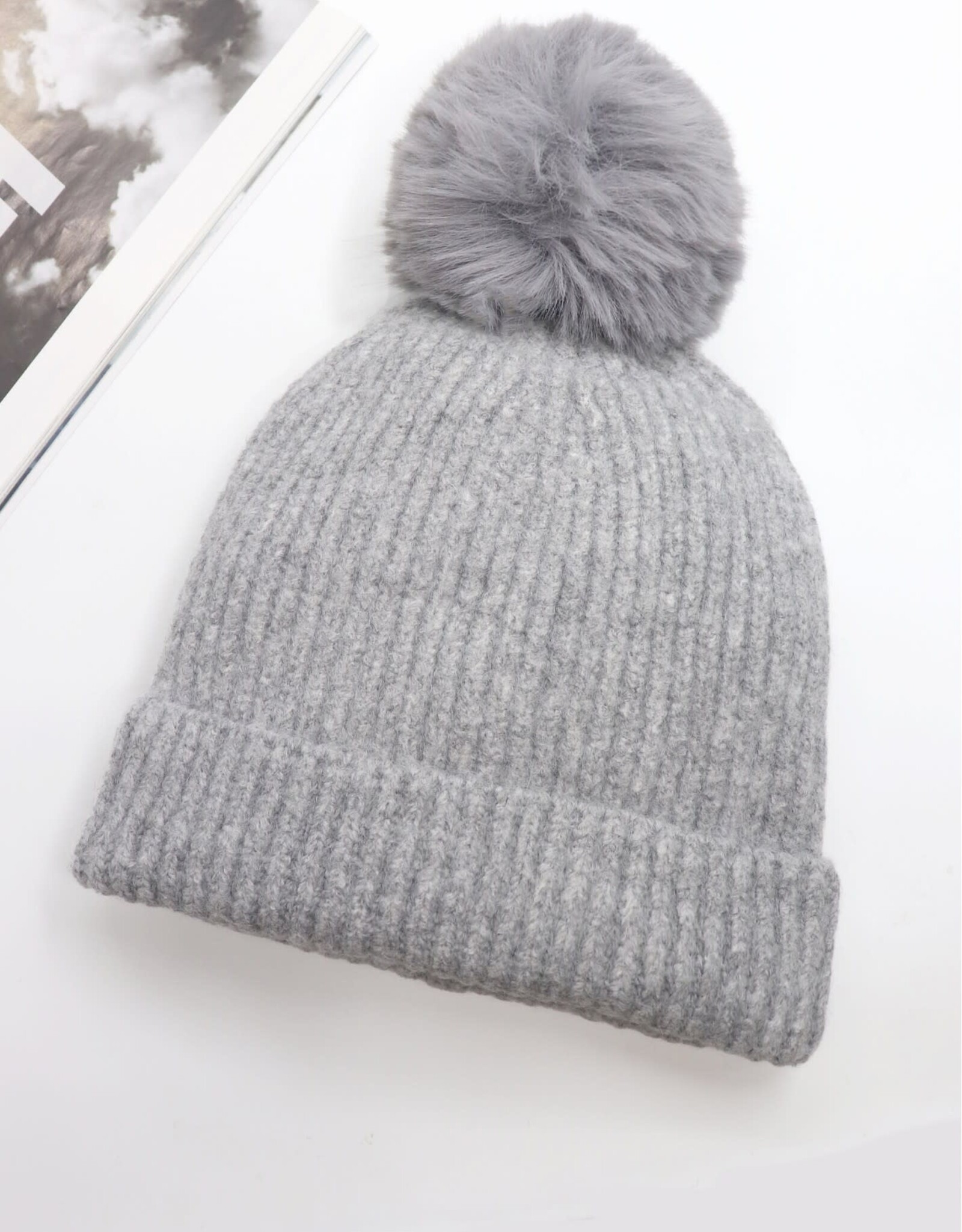 Grand Crafts Knitted Lined Hat With Removable Pompom Grey