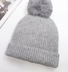Grand Crafts Knitted Lined Hat With Removable Pompom Grey
