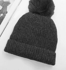 Grand Crafts Knitted Lined Hat With Removable Pompom Black