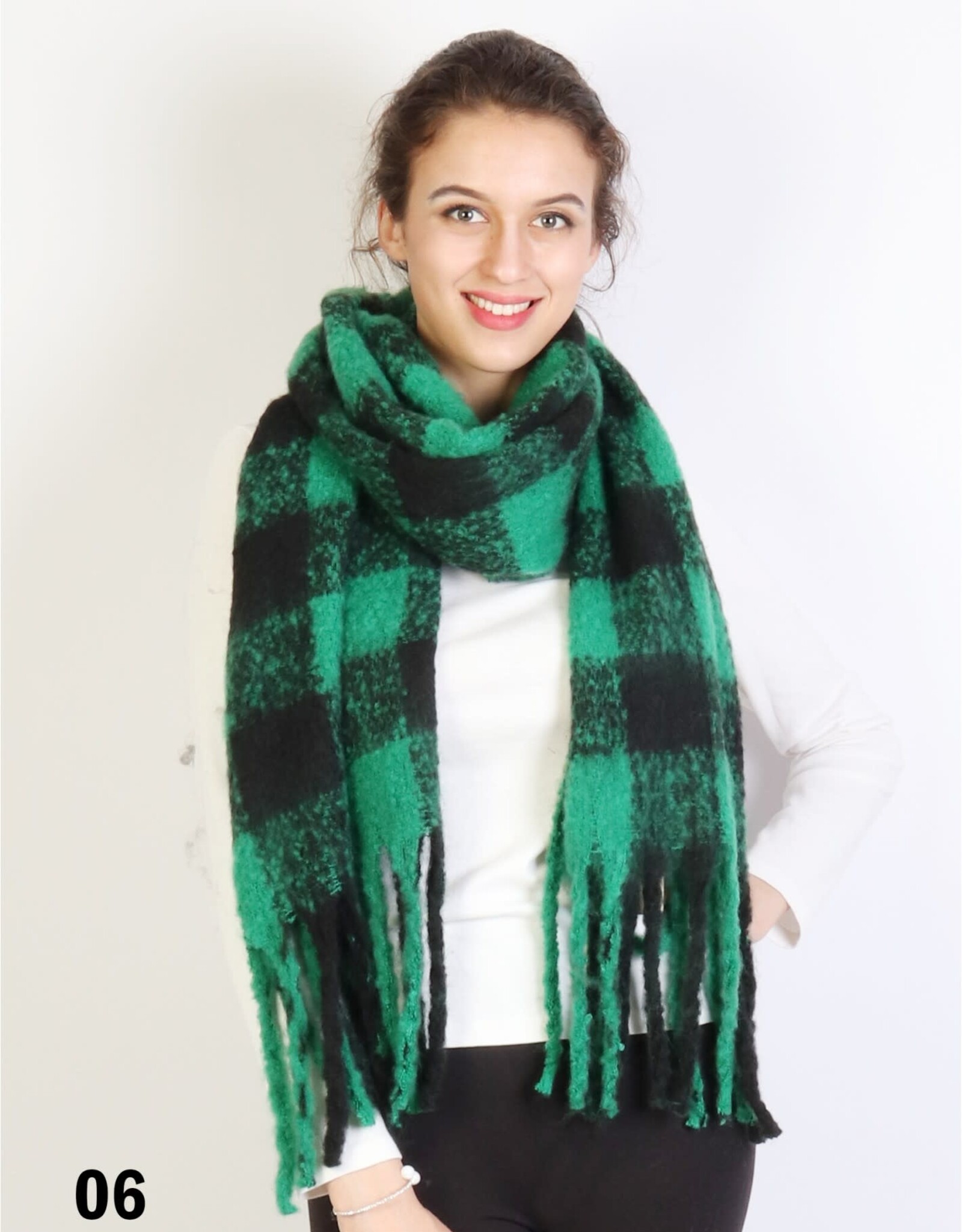 Grand Crafts Plush Checker Scarf Green