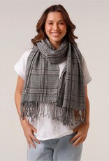 Grand Crafts Houndstooth Print Blanket Scarf W/ Fringes Black