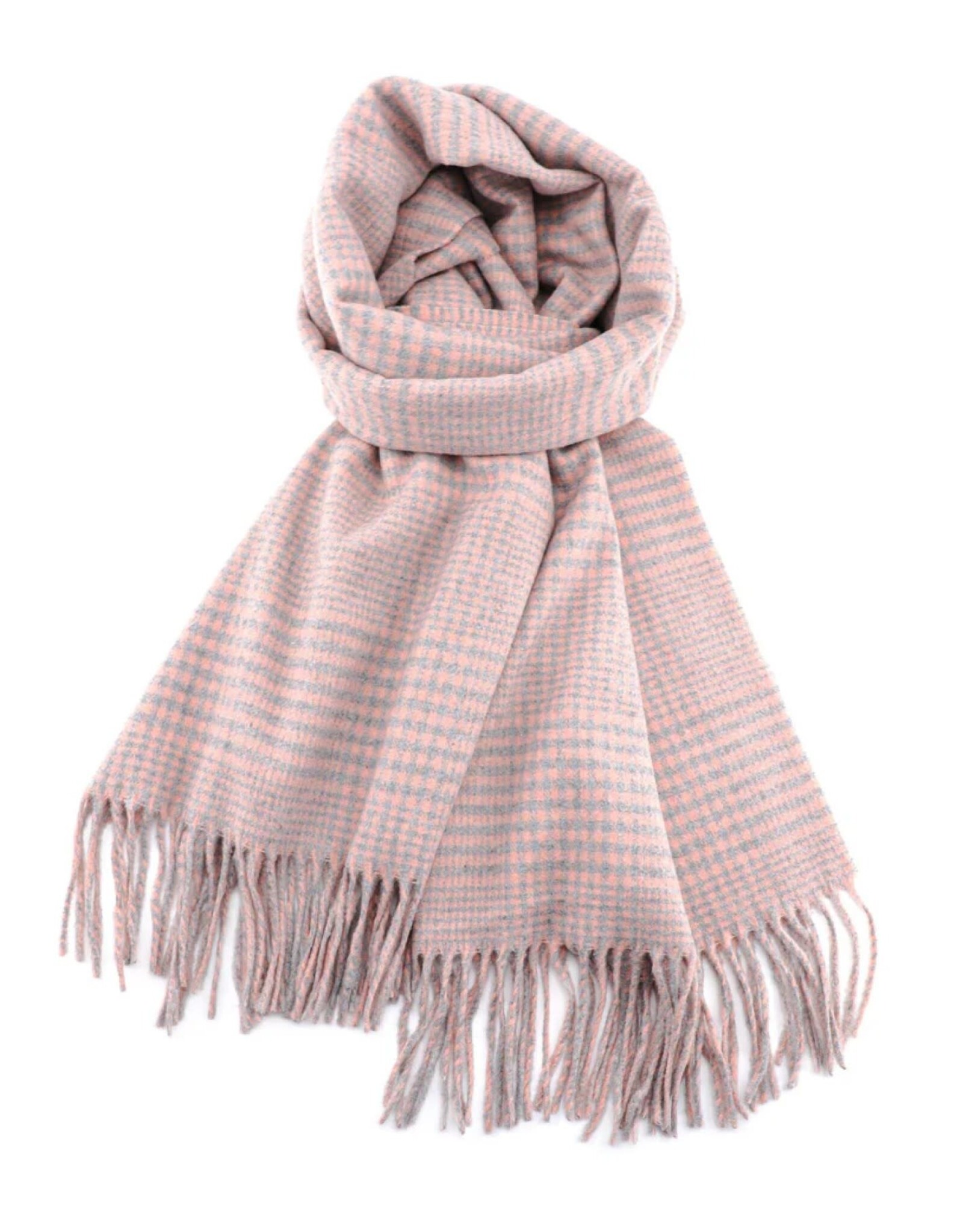Grand Crafts Houndstooth Print Blanket Scarf W/ Fringes Pink