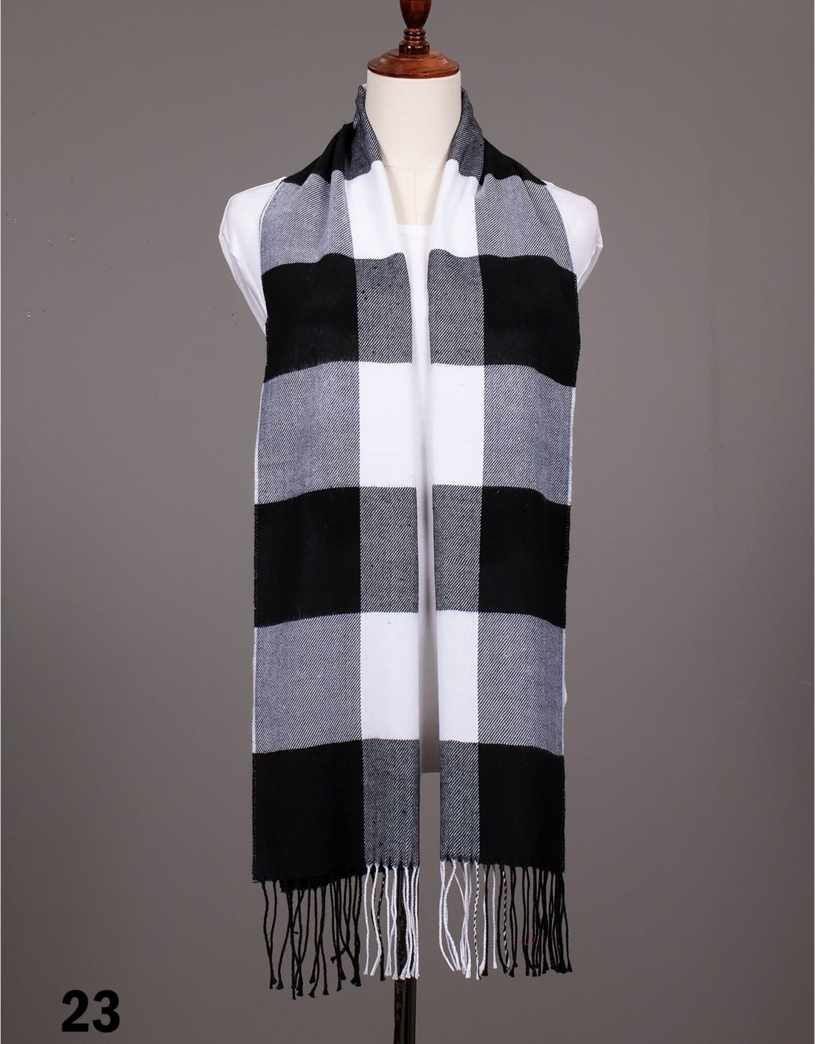 Grand Crafts Plaid Scarf with Fringe Black