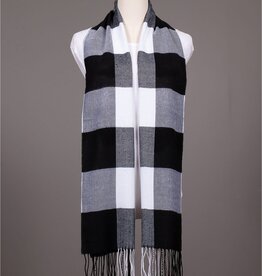 Grand Crafts Plaid Scarf with Fringe Black
