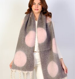 Grand Crafts Circle Patterned Blanket Scarf W/ Twisted Tassels Pink