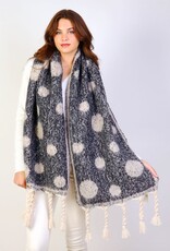 Grand Crafts Circle Patterned Blanket Scarf W/ Twisted Tassels Black