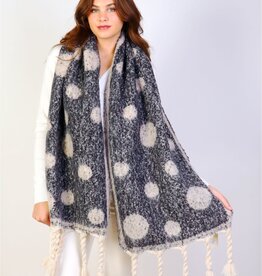 Grand Crafts Circle Patterned Blanket Scarf W/ Twisted Tassels Black