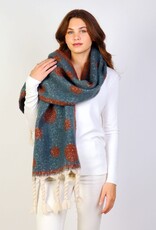 Grand Crafts Circle Patterned Blanket Scarf W/ Twisted Tassels Turquoise