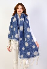 Grand Crafts Circle Patterned Blanket Scarf W/ Twisted Tassels Navy