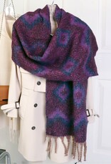Grand Crafts Reversible Tribal Patterned Blanket Scarf W/ Twisted Tassels Purple