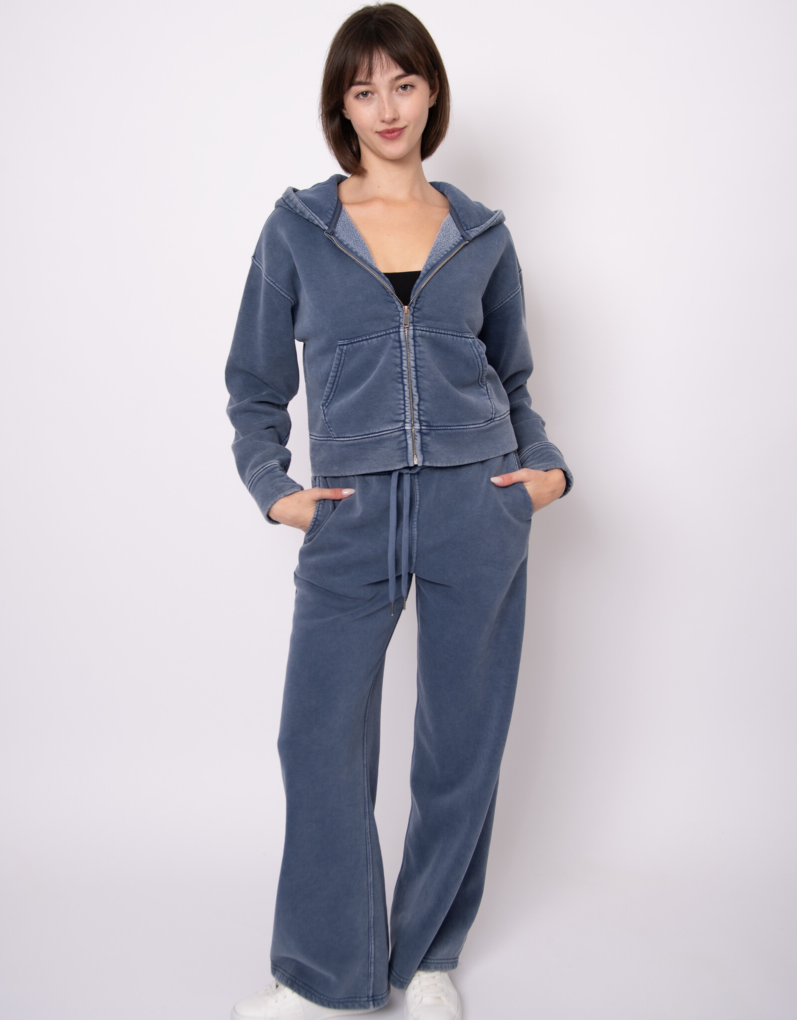 RD Style Franie Mineral Wash Fleece Wide Leg Jogger