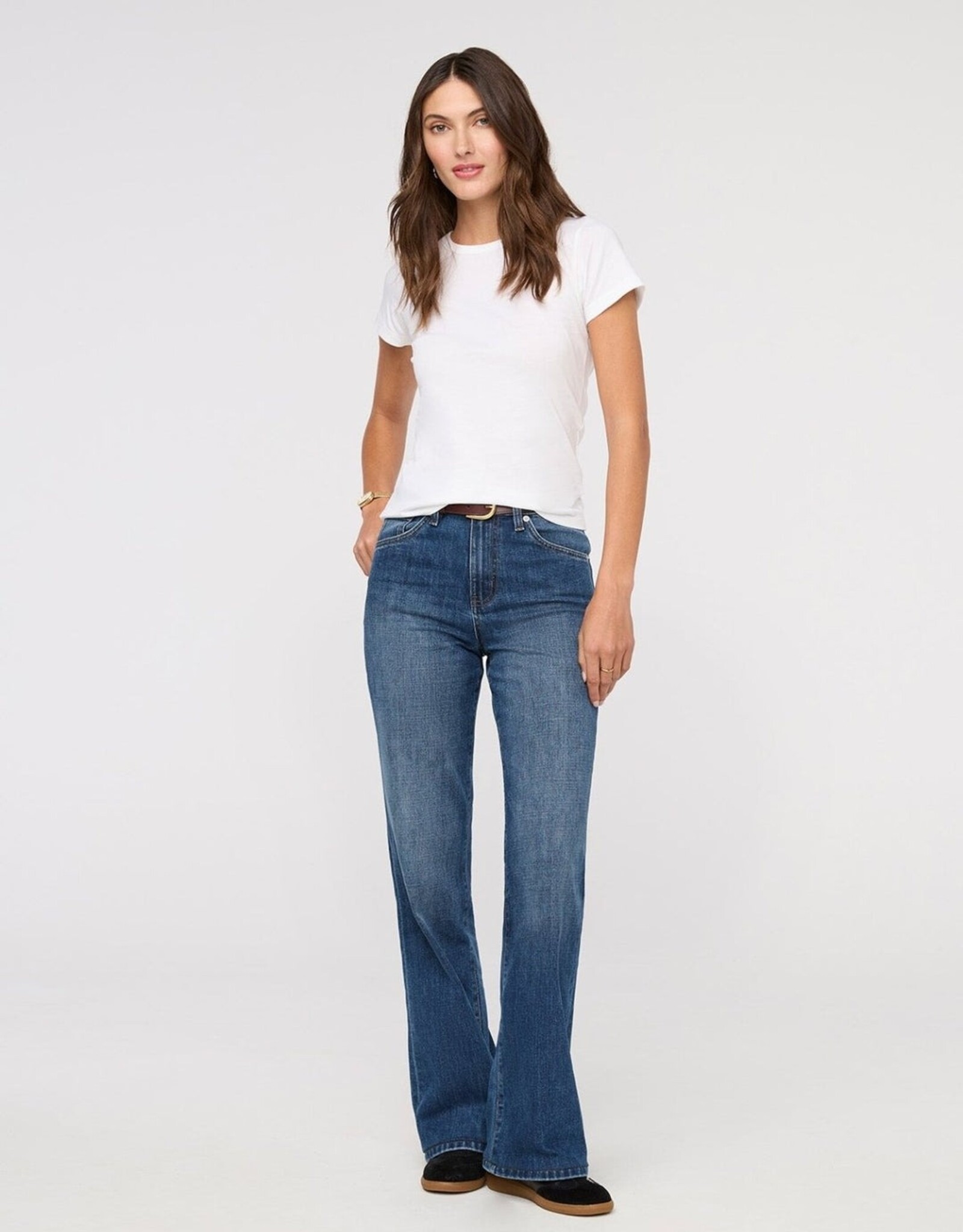 Duer Midweight Performance Denim High Rise Wide Leg - Blue Hudson