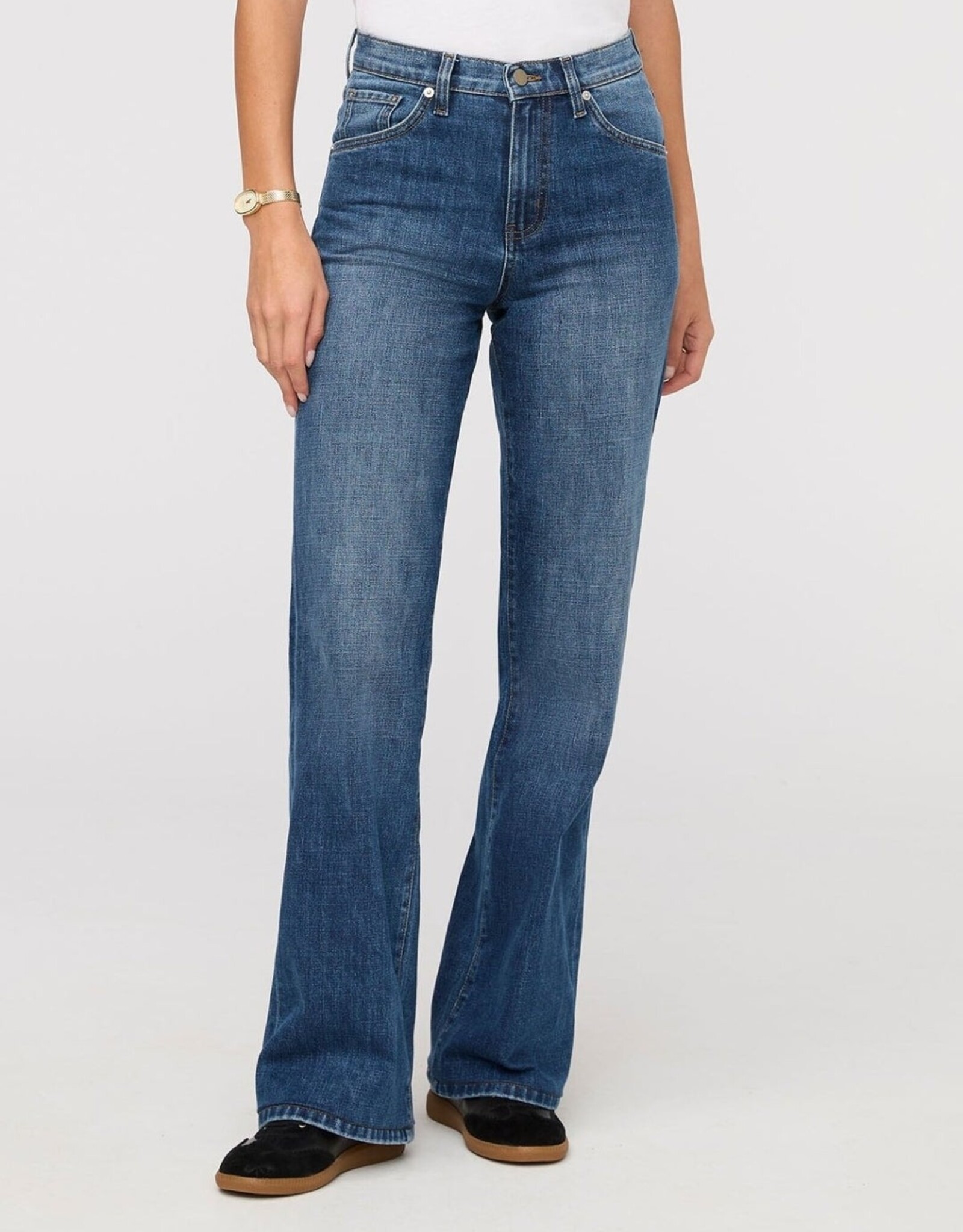 Duer Midweight Performance Denim High Rise Wide Leg - Blue Hudson