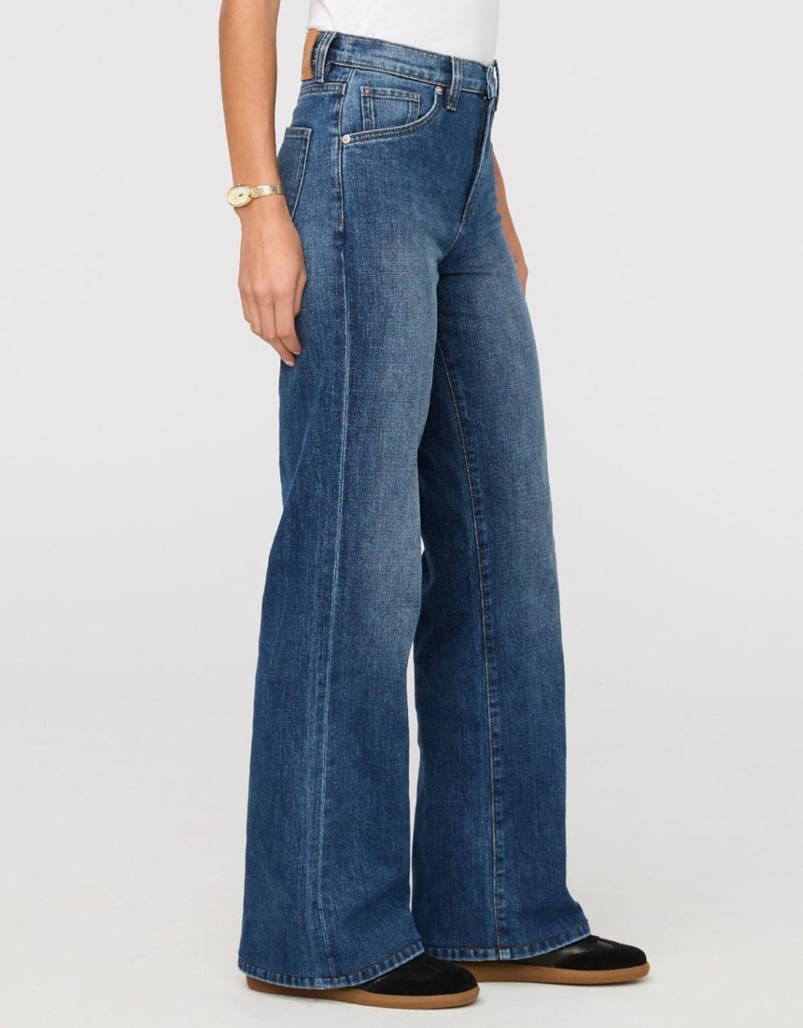Duer Midweight Performance Denim High Rise Wide Leg - Blue Hudson