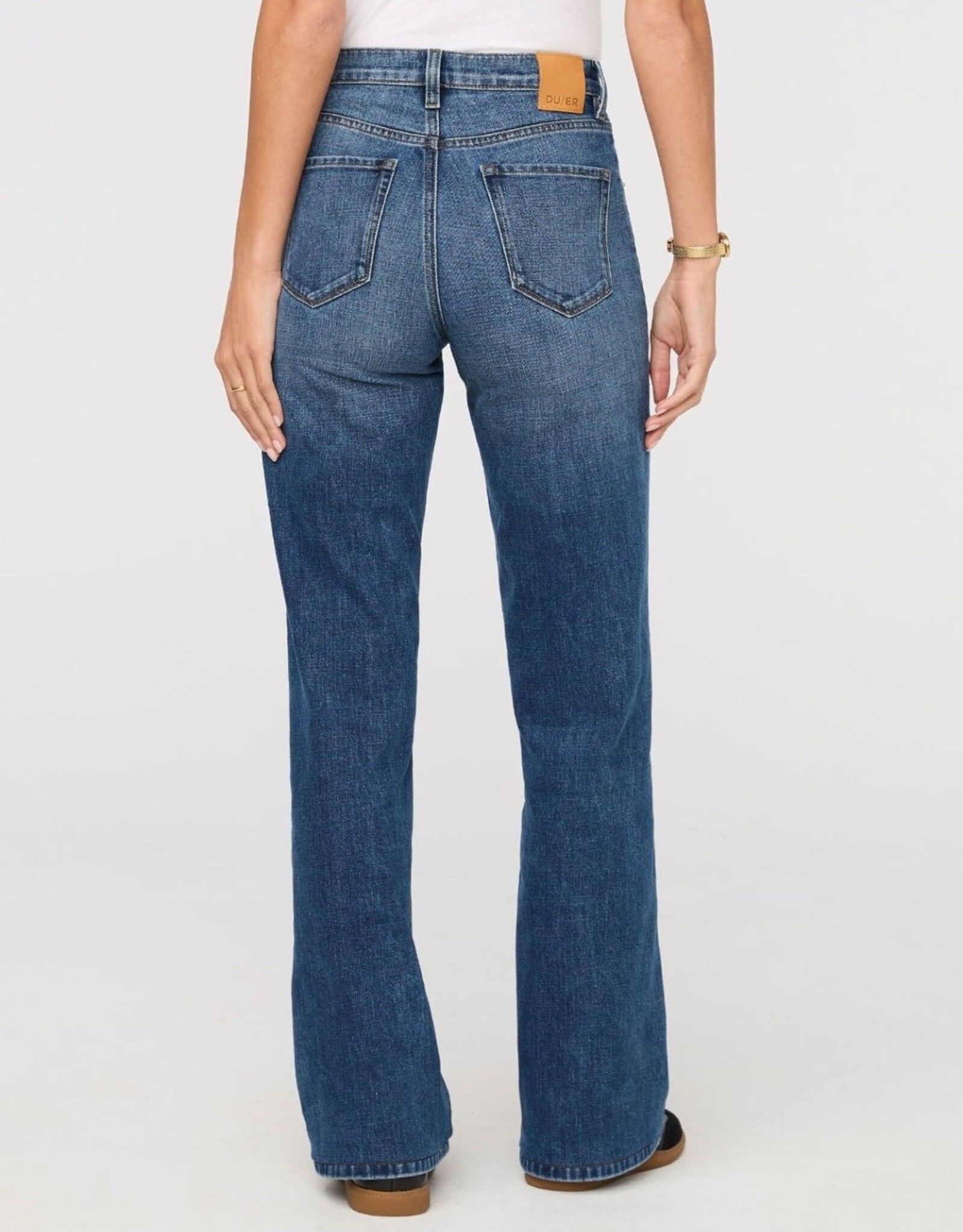 Duer Midweight Performance Denim High Rise Wide Leg - Blue Hudson