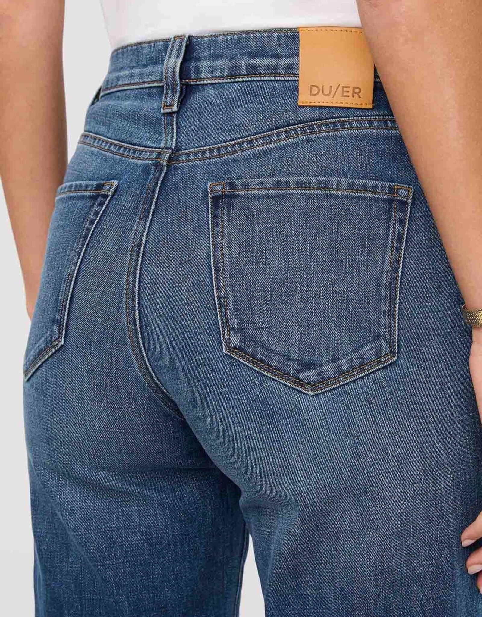 Duer Midweight Performance Denim High Rise Wide Leg - Blue Hudson