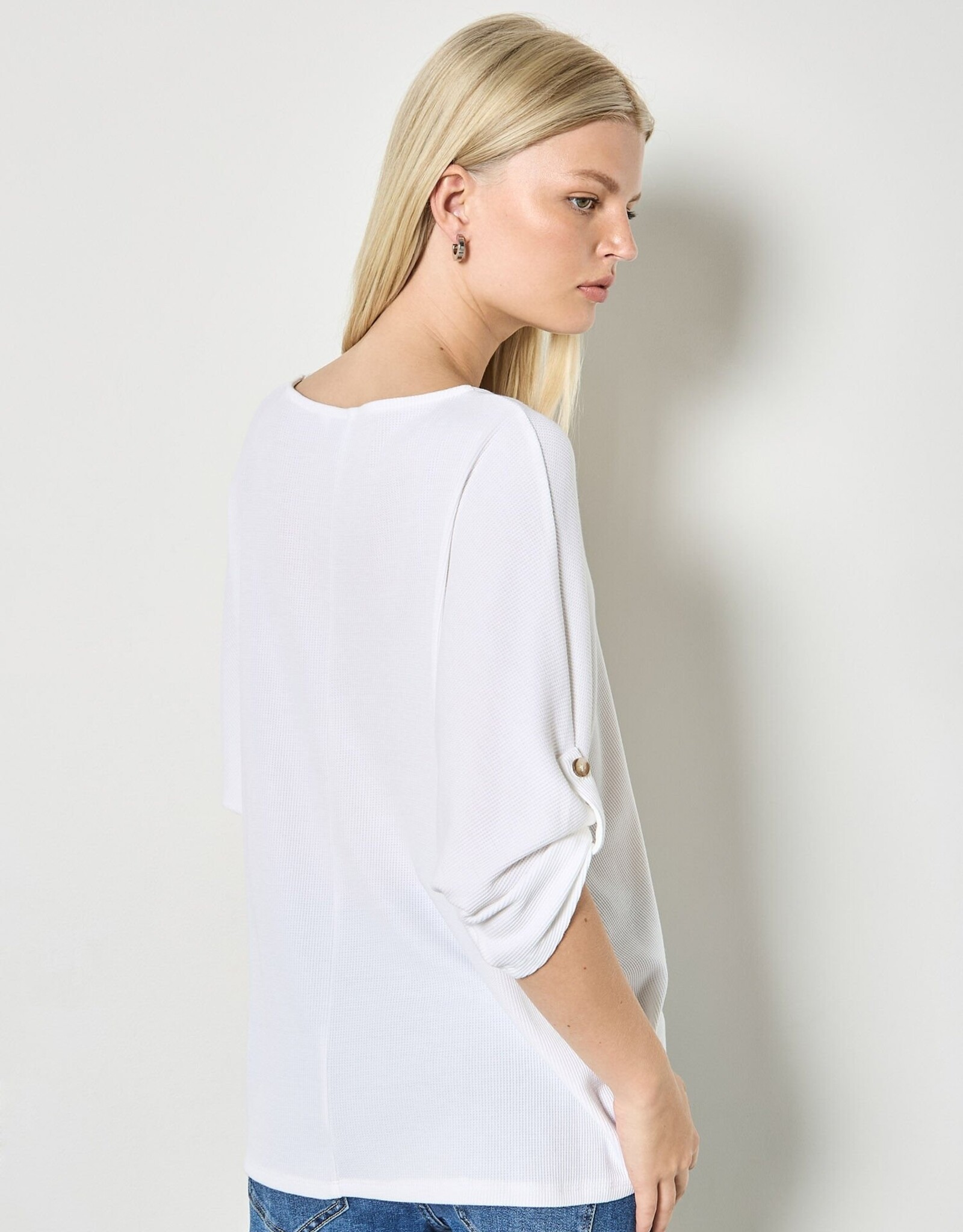 Apricot Waffle Crew Neck Btn Detail Top