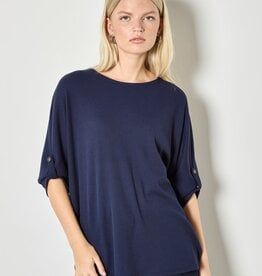 Apricot Waffle Crew Neck Btn Detail Top