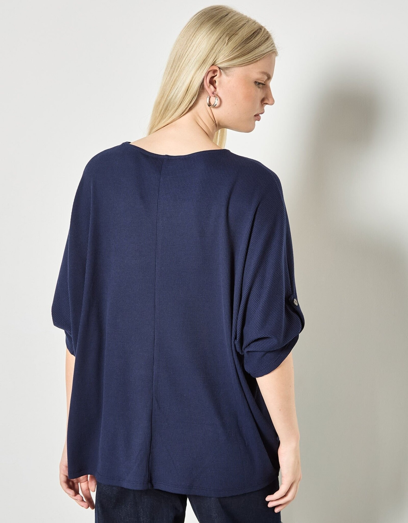 Apricot Waffle Crew Neck Btn Detail Top