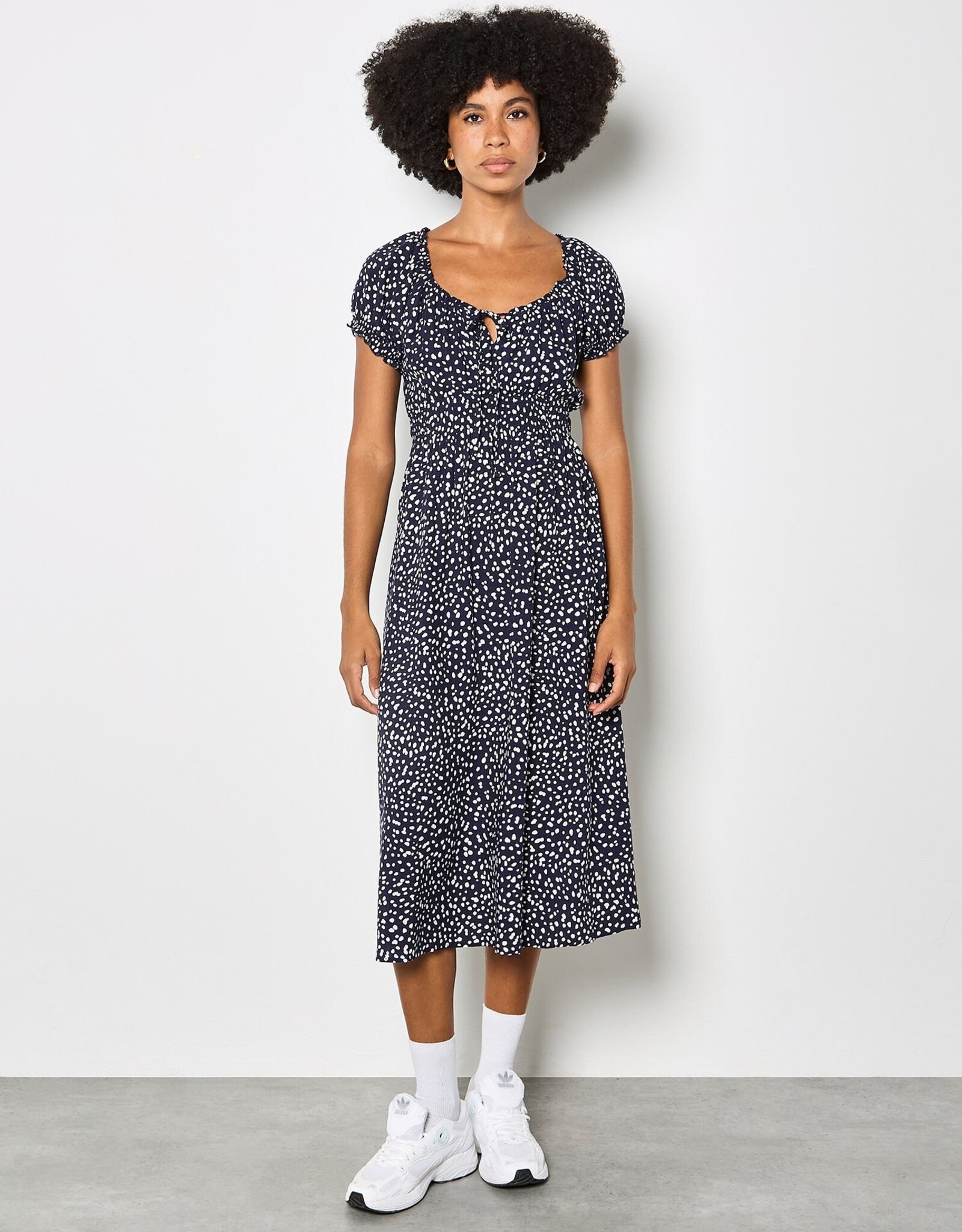 Apricot Milkmaid Midi Spot Printed Dress