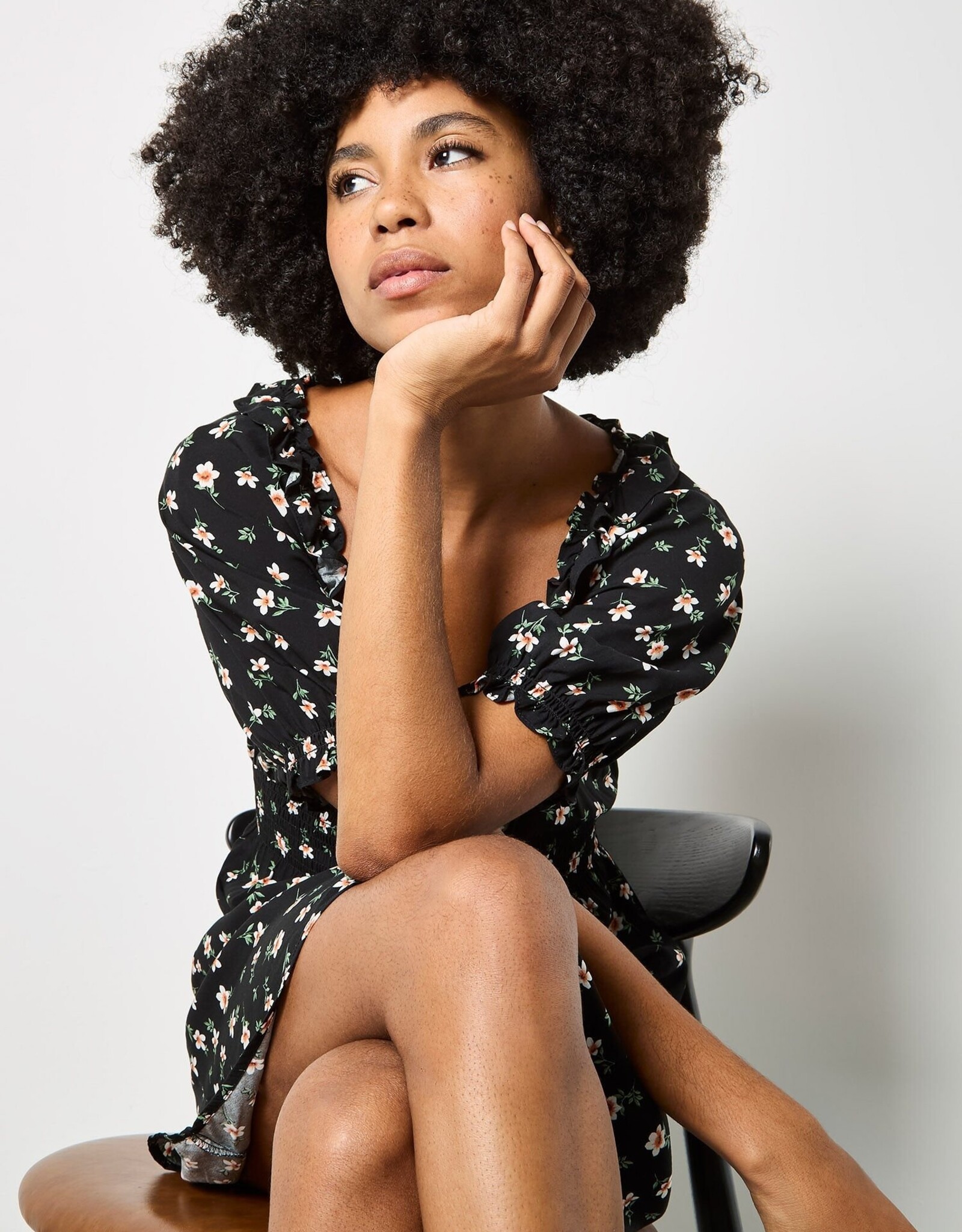 Apricot Floral Milkmaid Frill Mini Drs