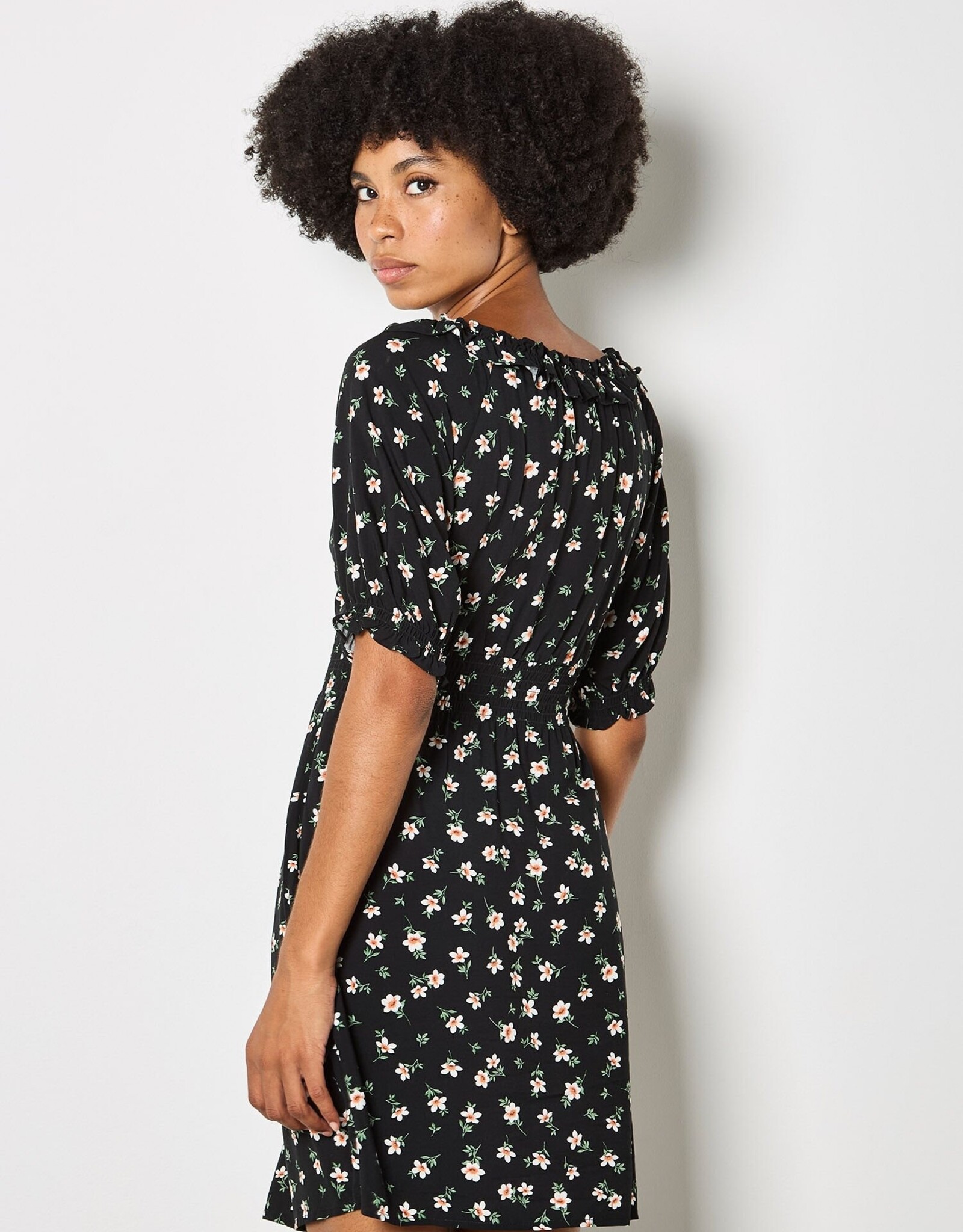 Apricot Floral Milkmaid Frill Mini Drs