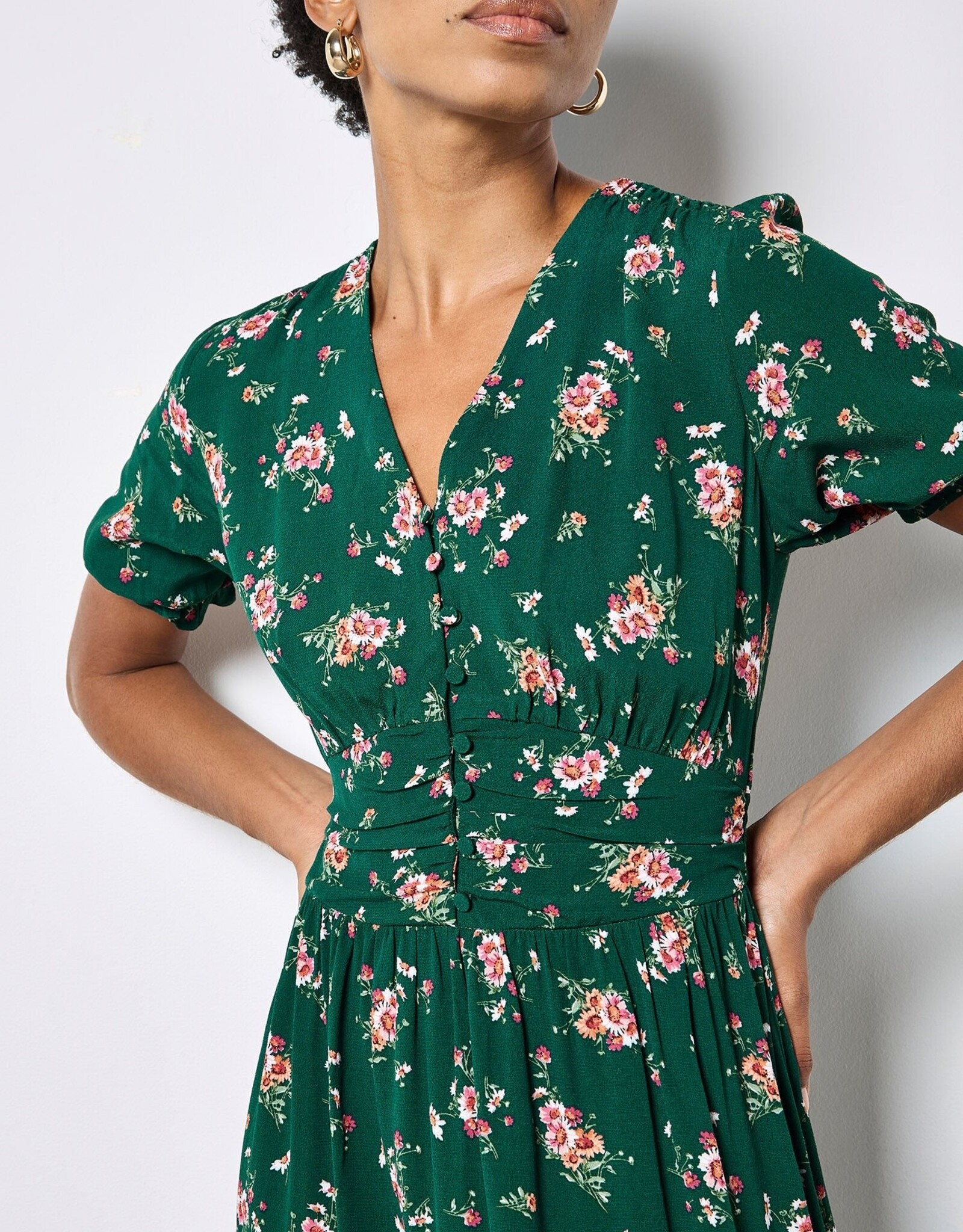 Apricot Milkmaid Pleated Waist Midi Dress