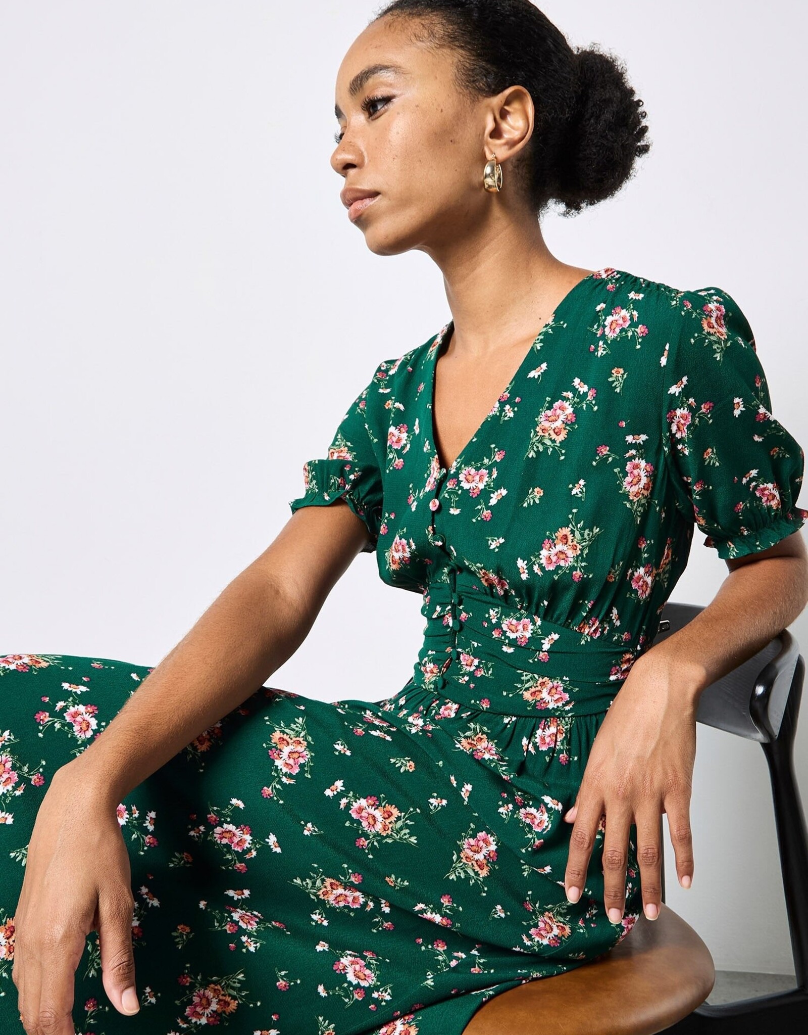 Apricot Milkmaid Pleated Waist Midi Dress