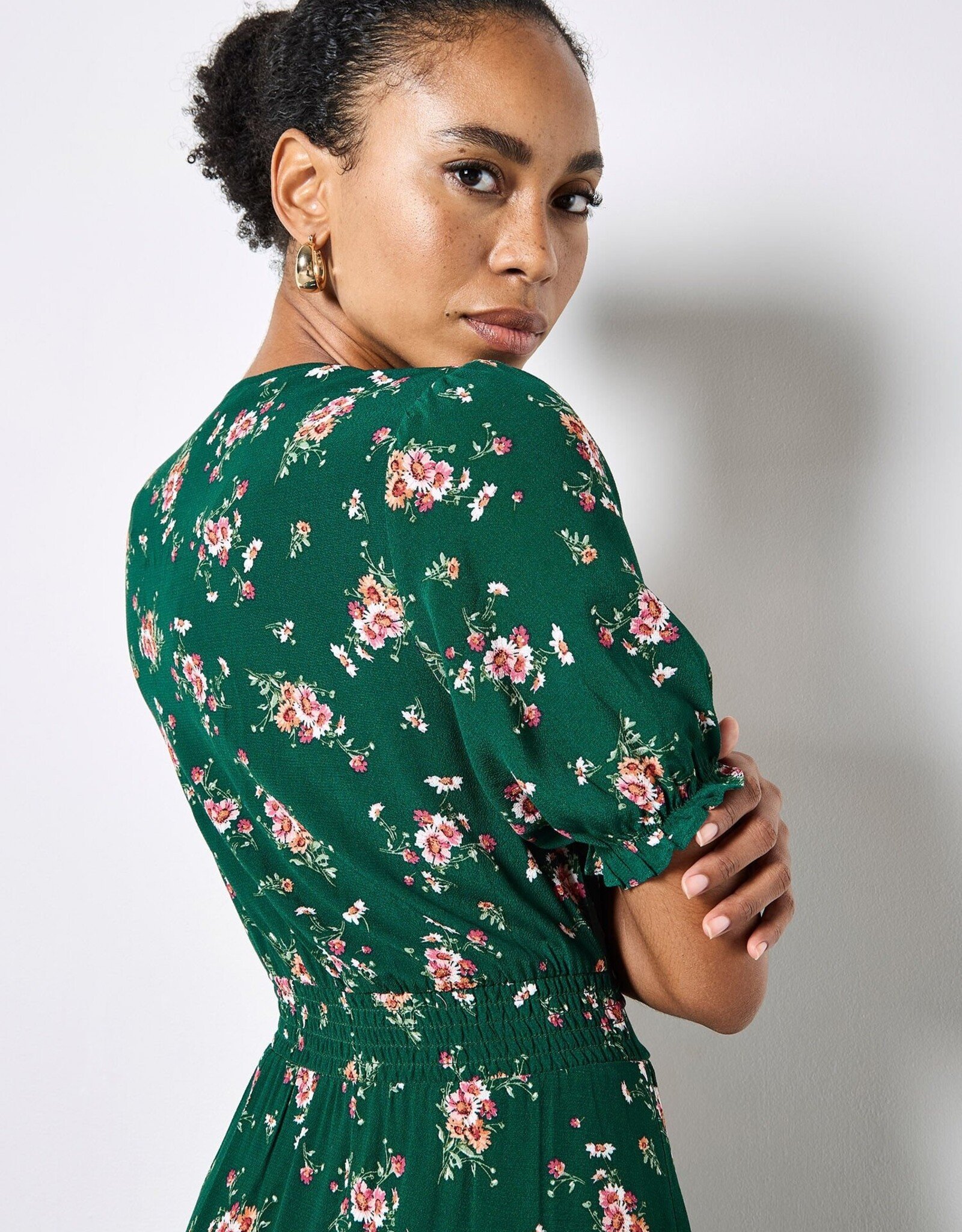 Apricot Milkmaid Pleated Waist Midi Dress