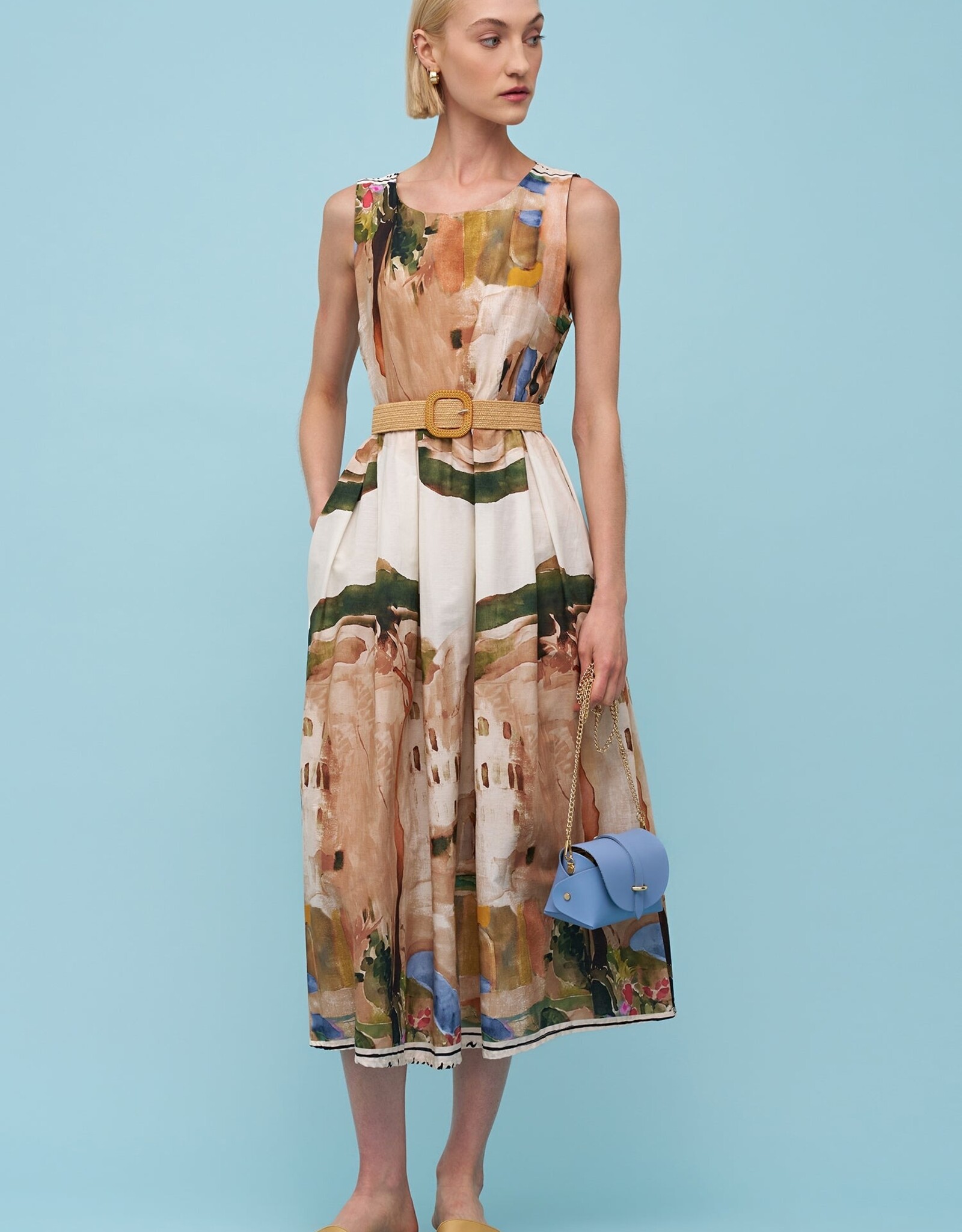Apricot Landscape Print Dress