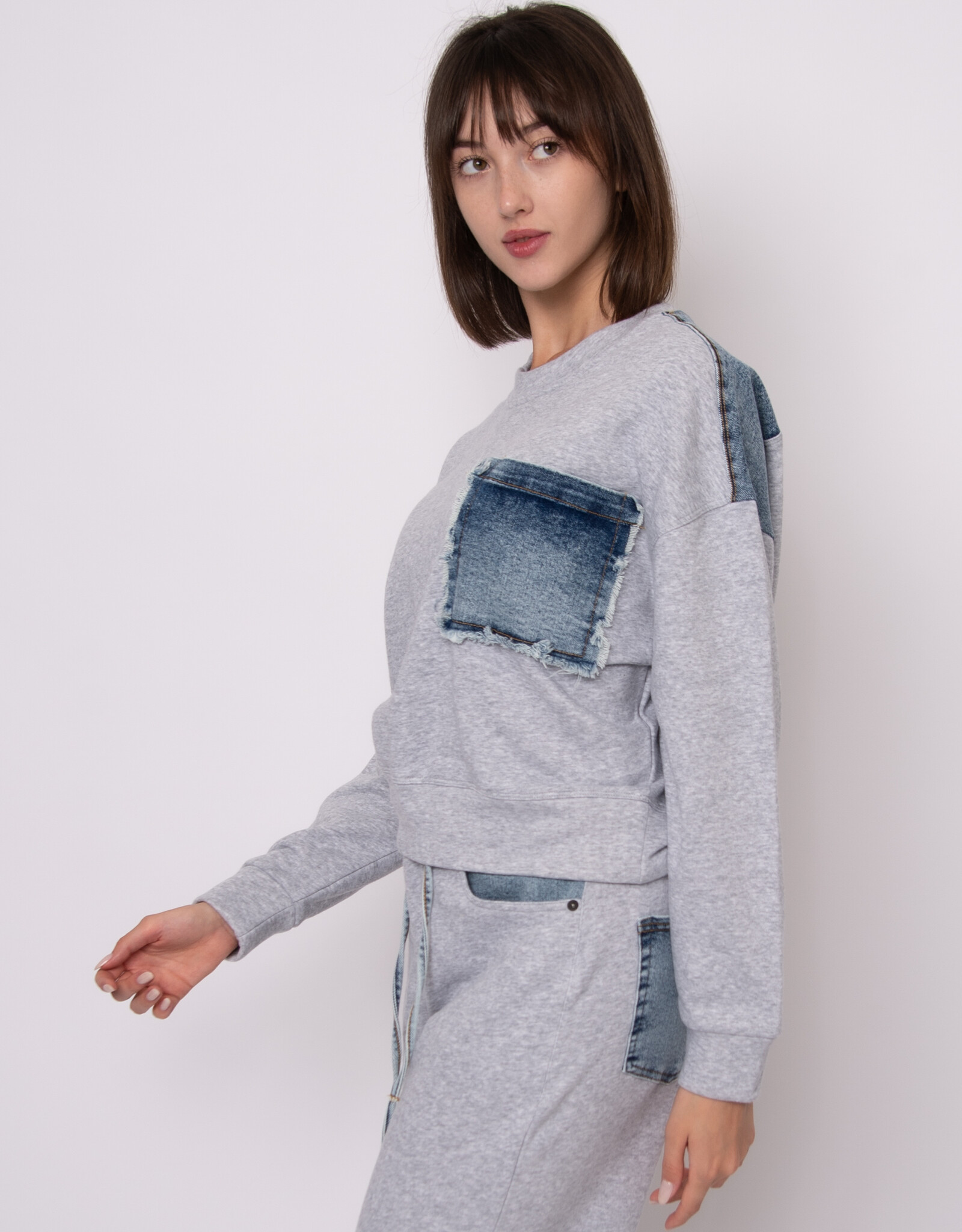 RD Style Lucie French Terry w Denim LS Pullover