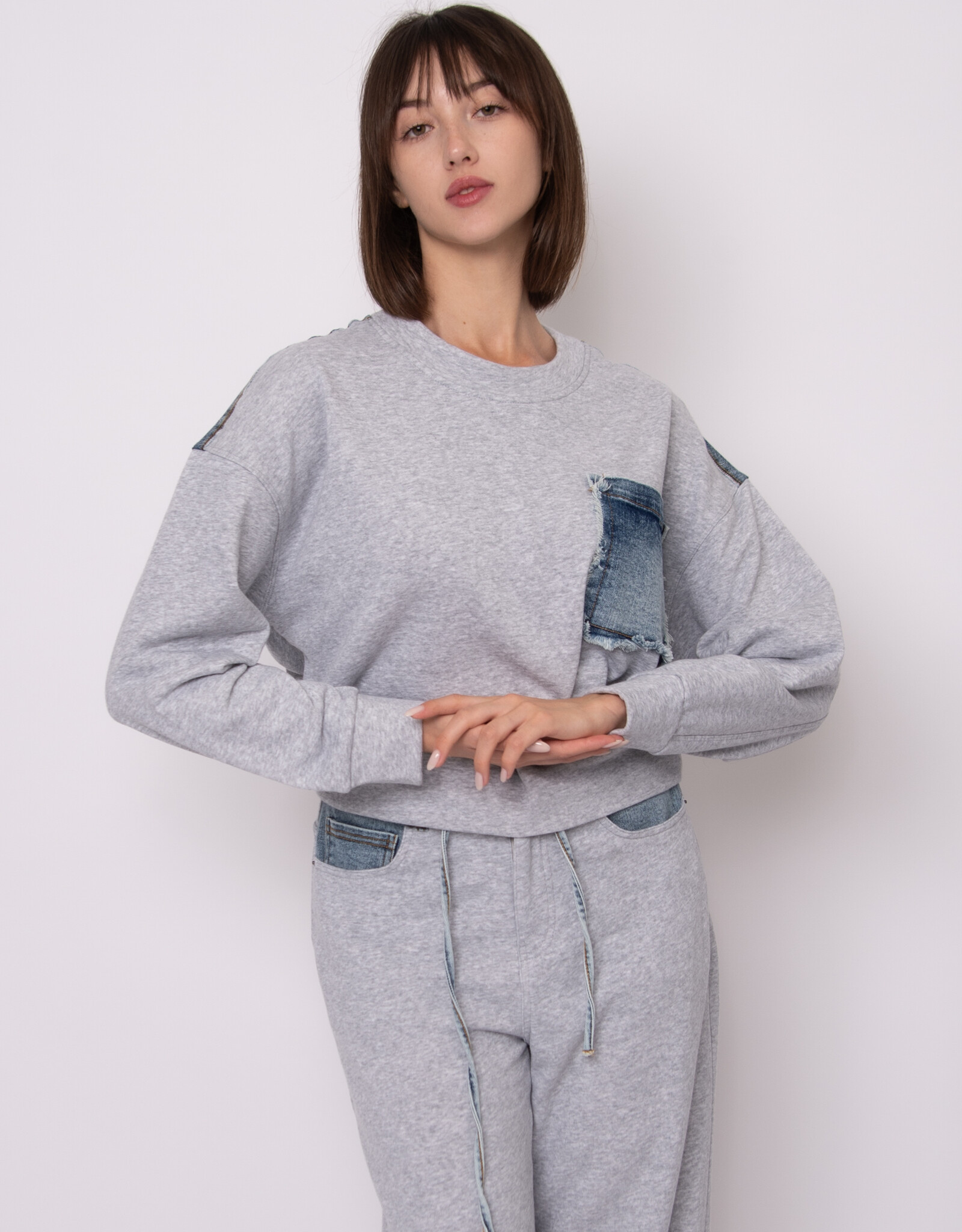 RD Style Lucie French Terry w Denim LS Pullover