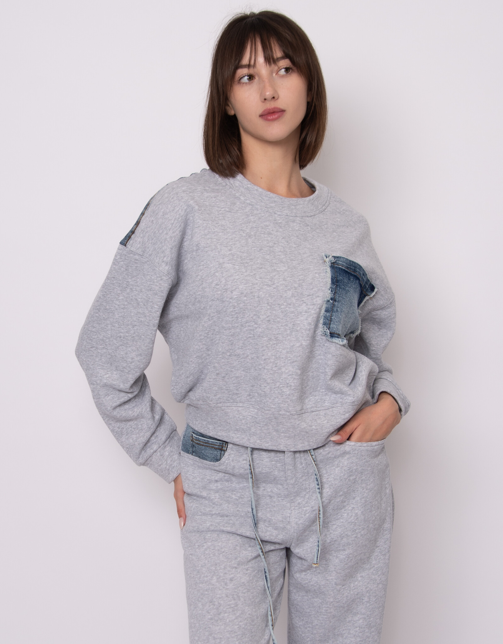 RD Style Lucie French Terry w Denim LS Pullover