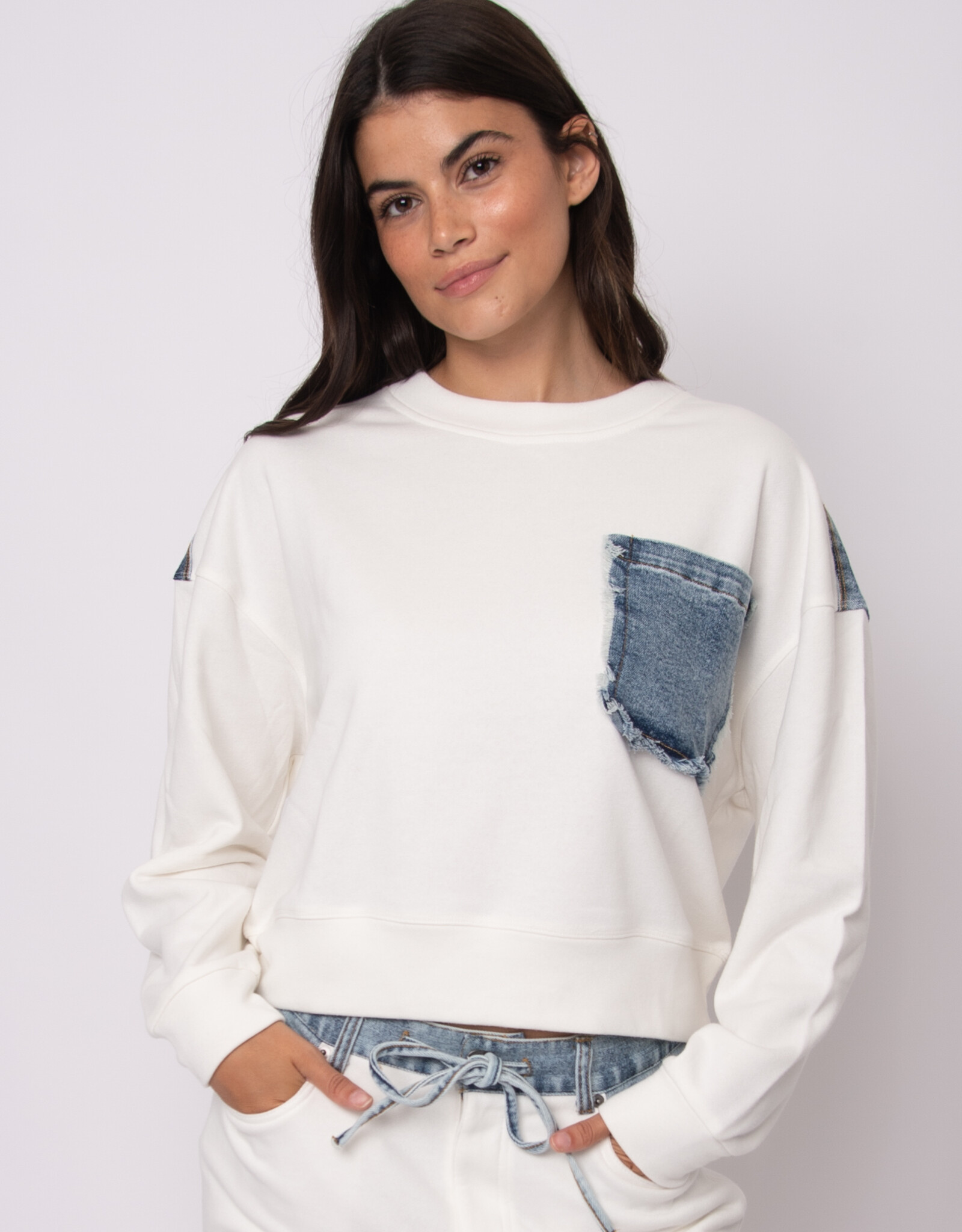 RD Style Lucie French Terry w Denim LS Pullover