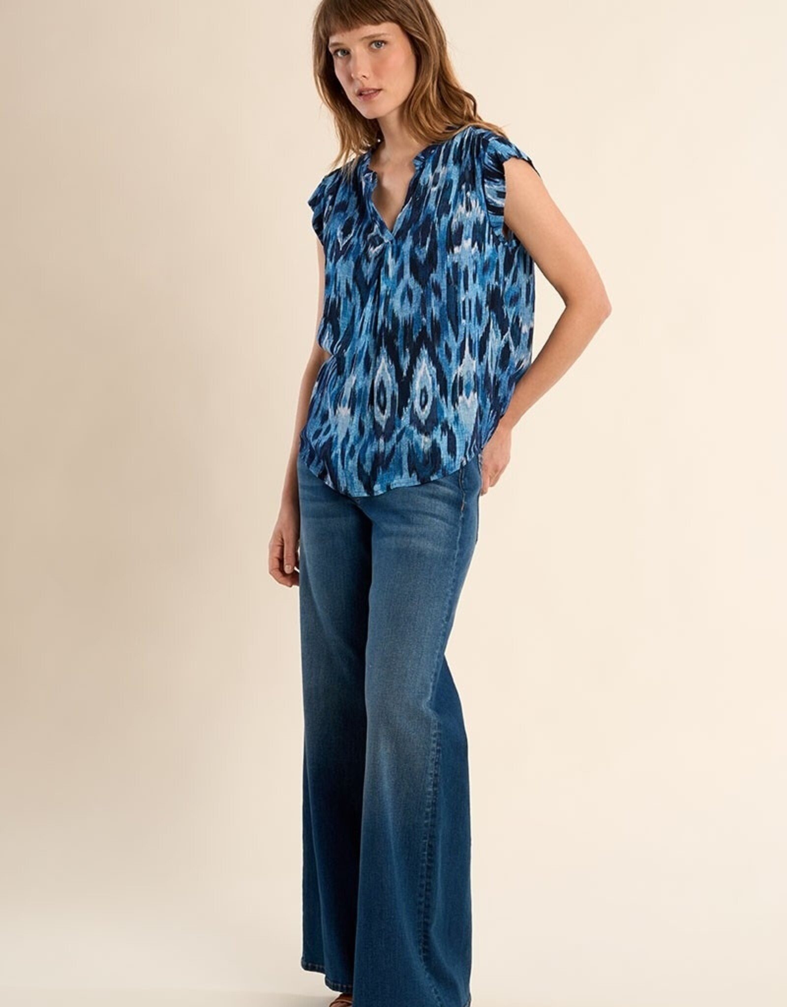 Molly Bracken Printed Henley Blouse