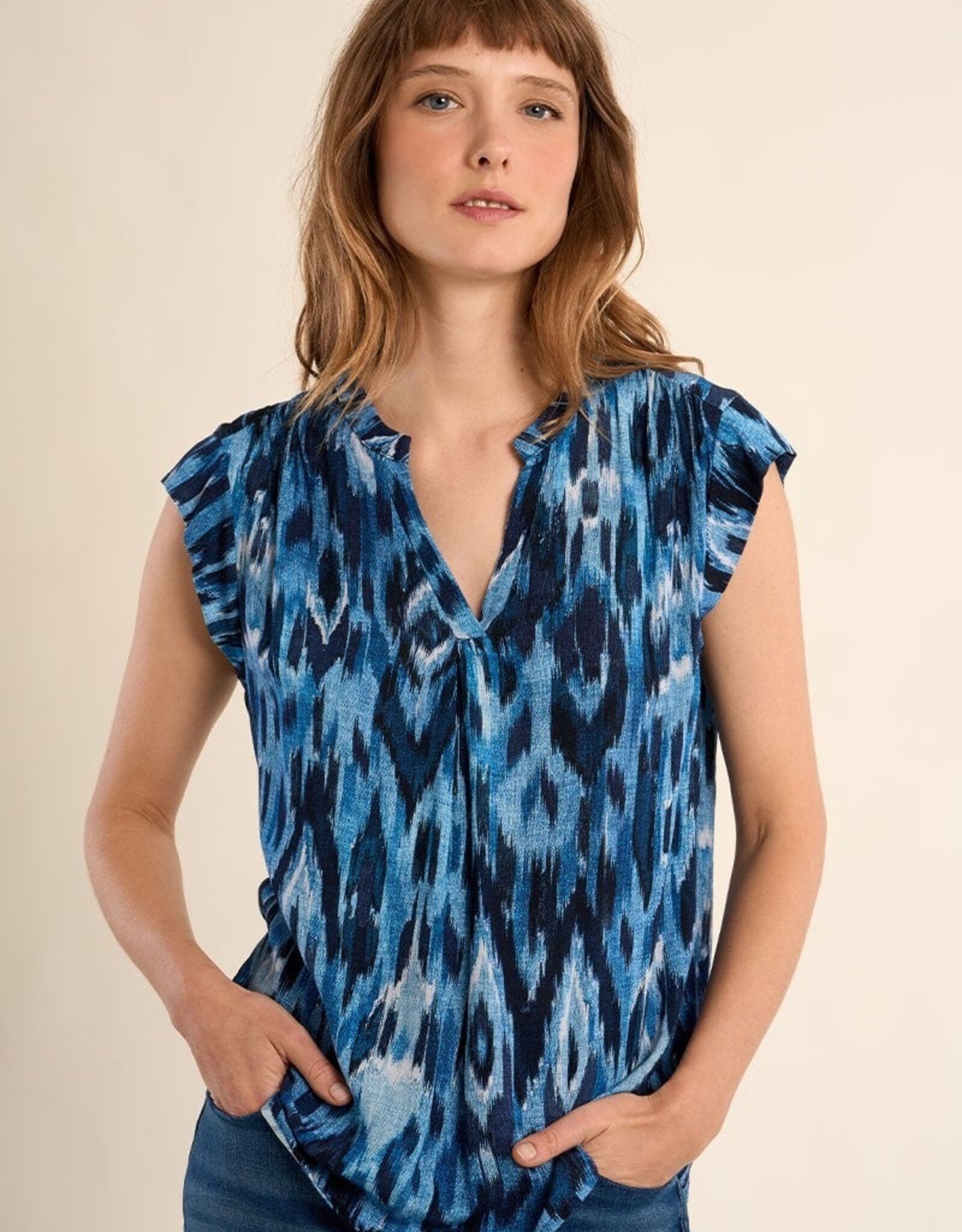 Molly Bracken Printed Henley Blouse