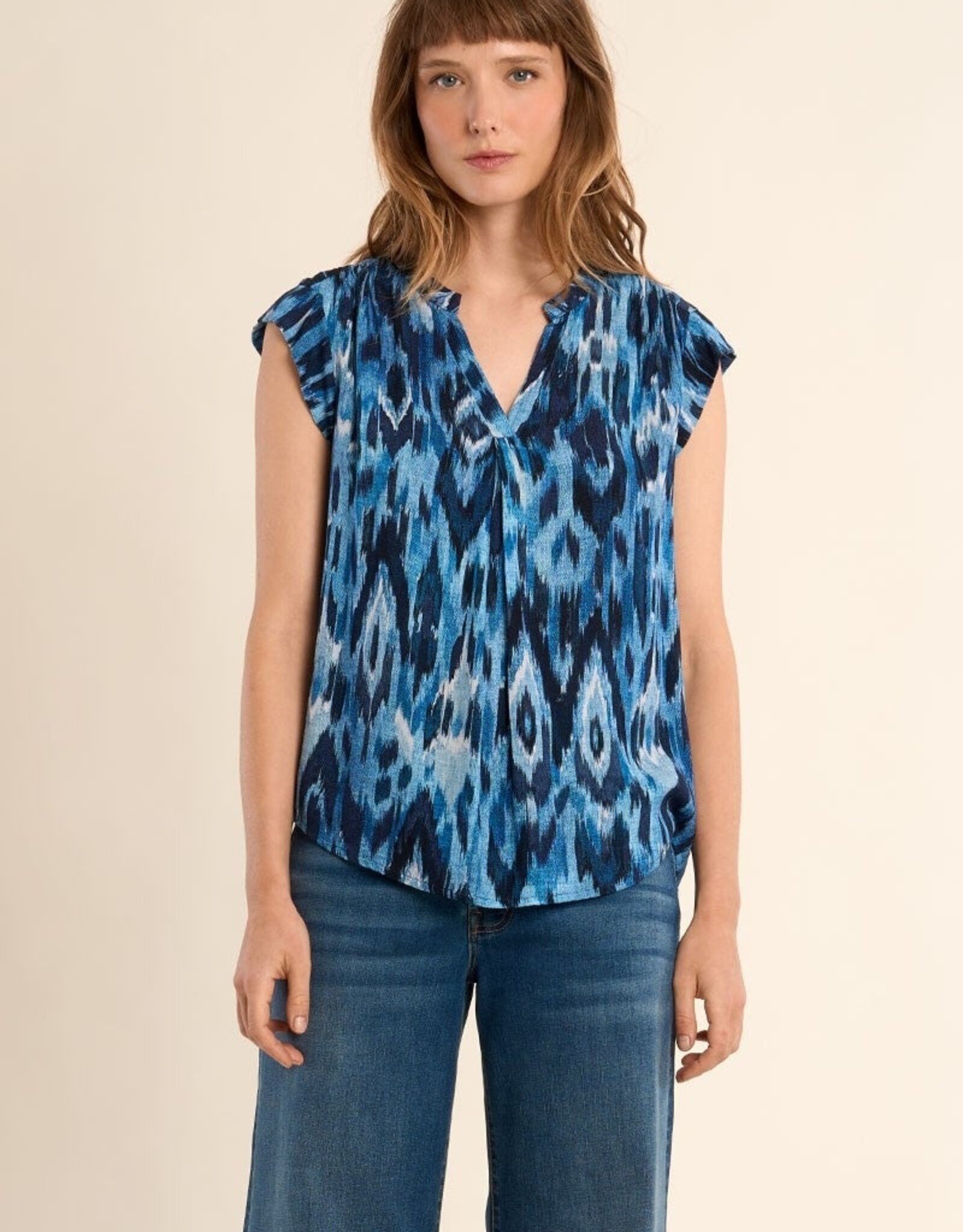 Molly Bracken Printed Henley Blouse