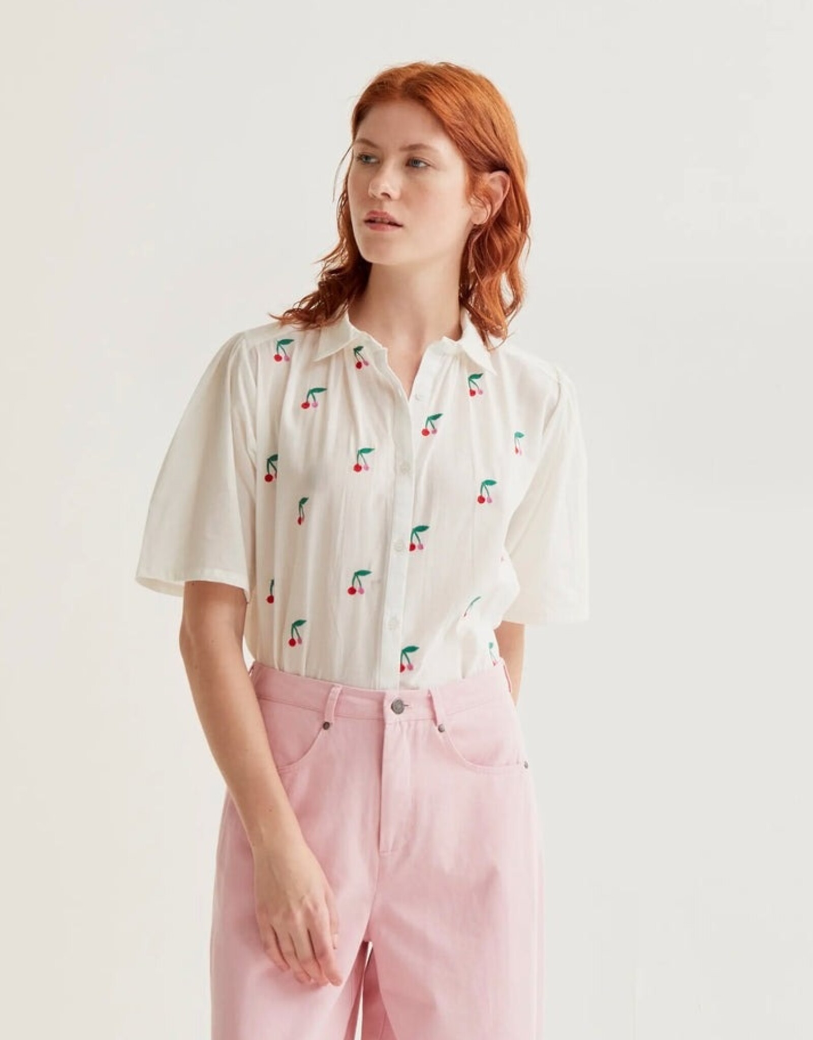 Compania Fantastica White Cherries Embroidery Blouse