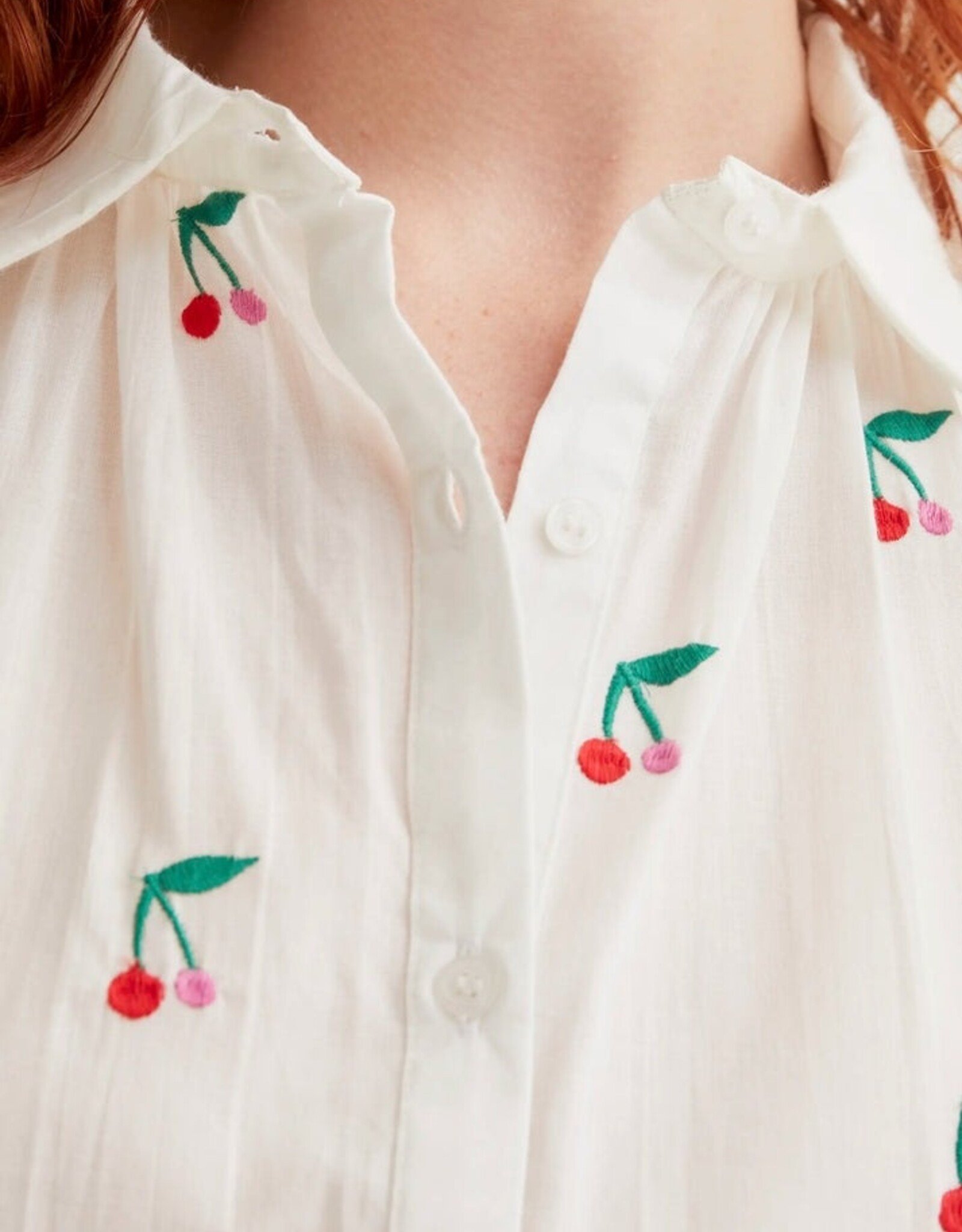 Compania Fantastica White Cherries Embroidery Blouse