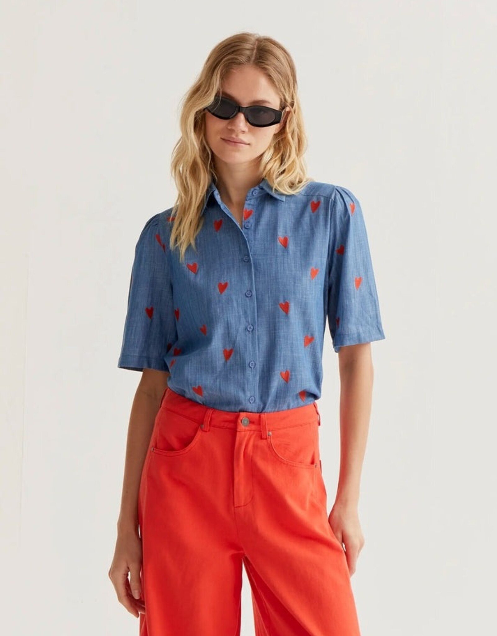 Compania Fantastica Chambray Orange Hearts Shirt