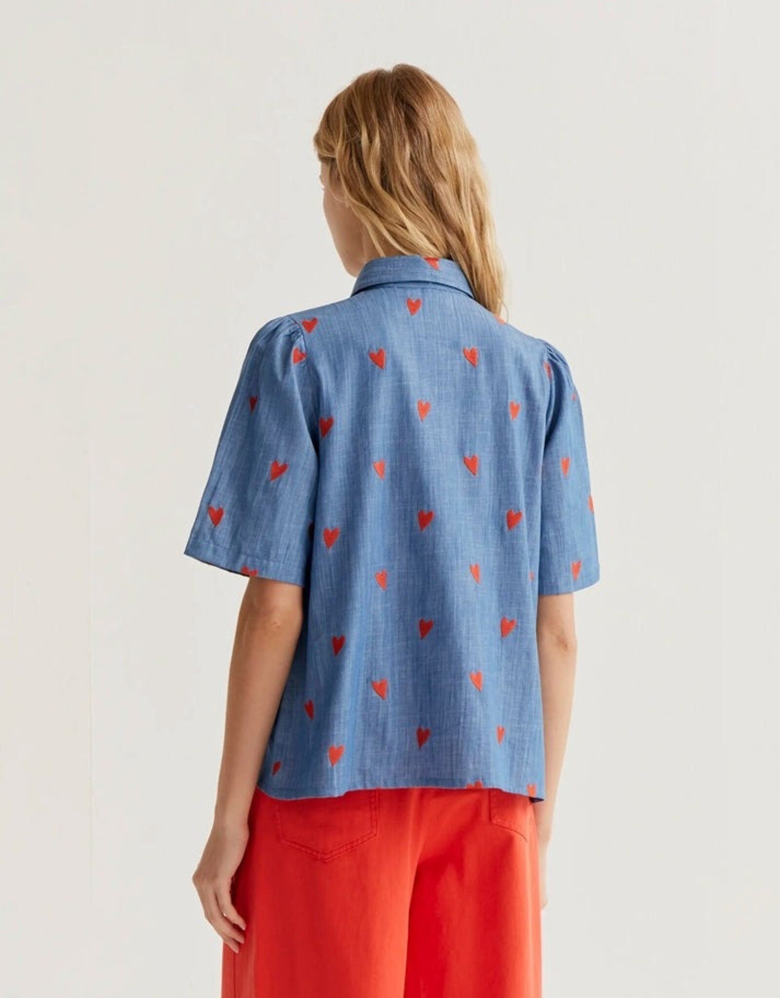 Compania Fantastica Chambray Orange Hearts Shirt