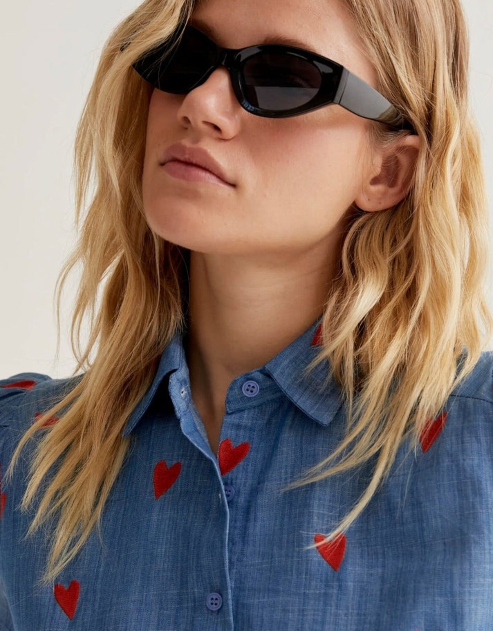 Compania Fantastica Chambray Orange Hearts Shirt