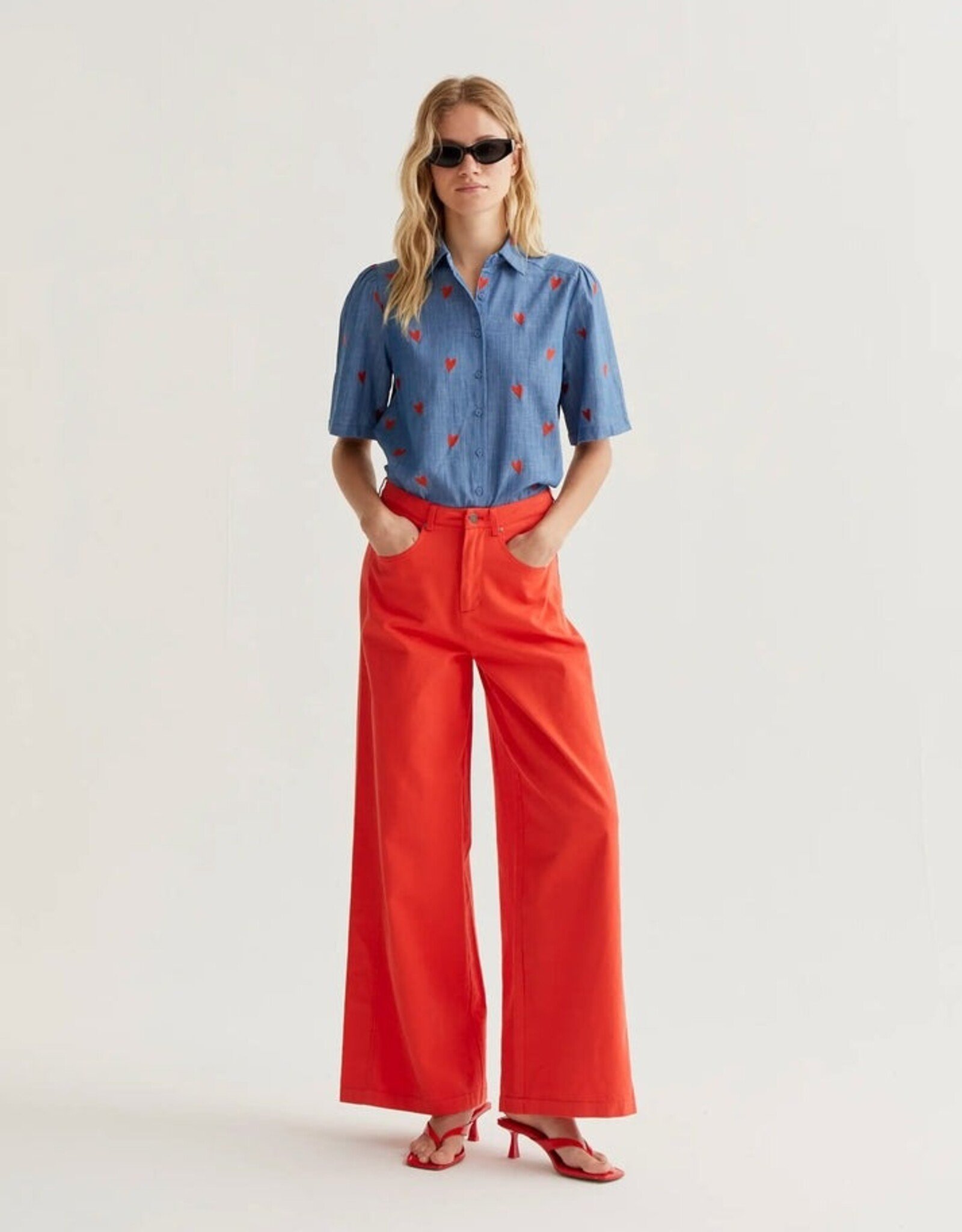 Compania Fantastica Chambray Orange Hearts Shirt