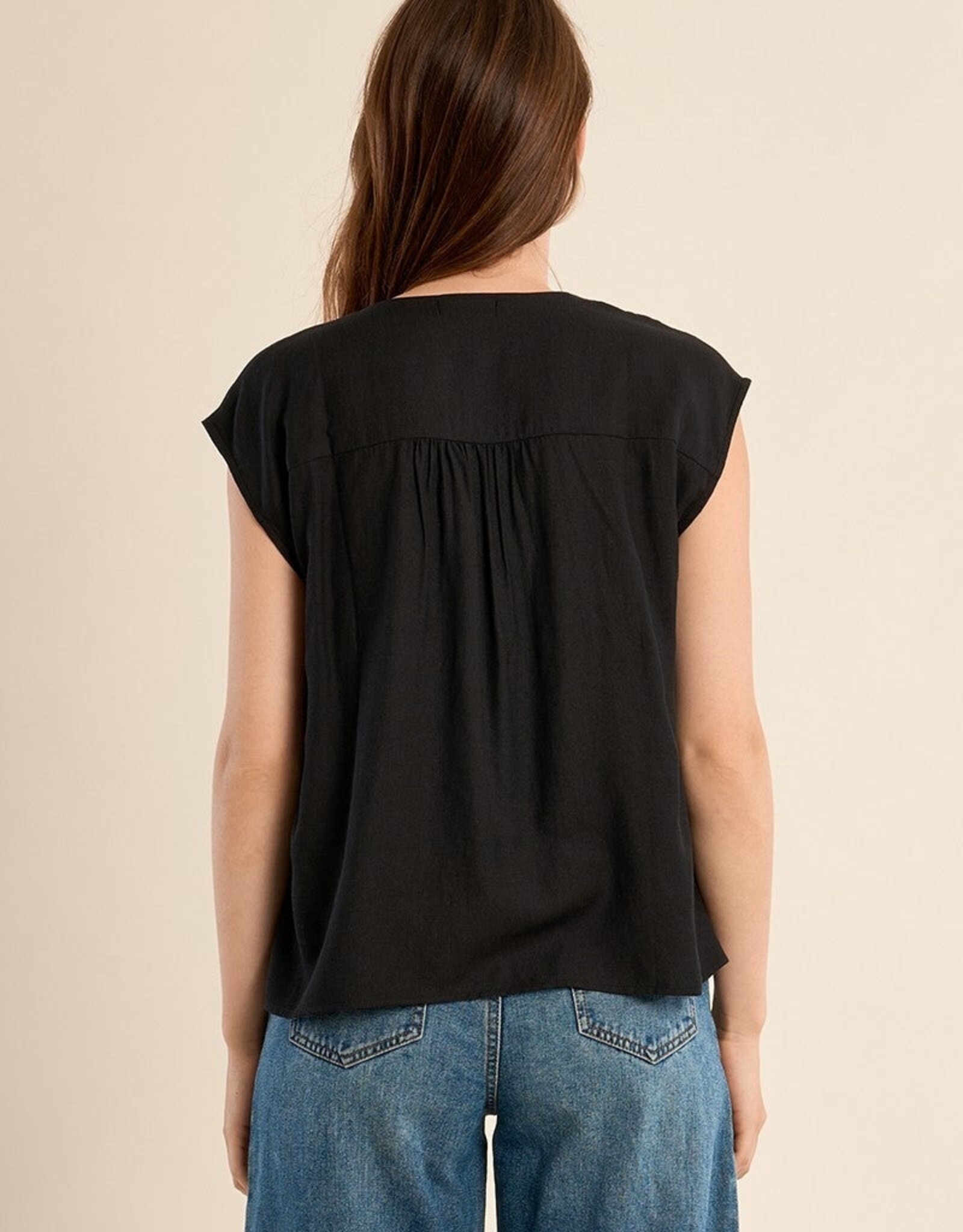 Molly Bracken  Cap Sleeve Front Pleat Blouse