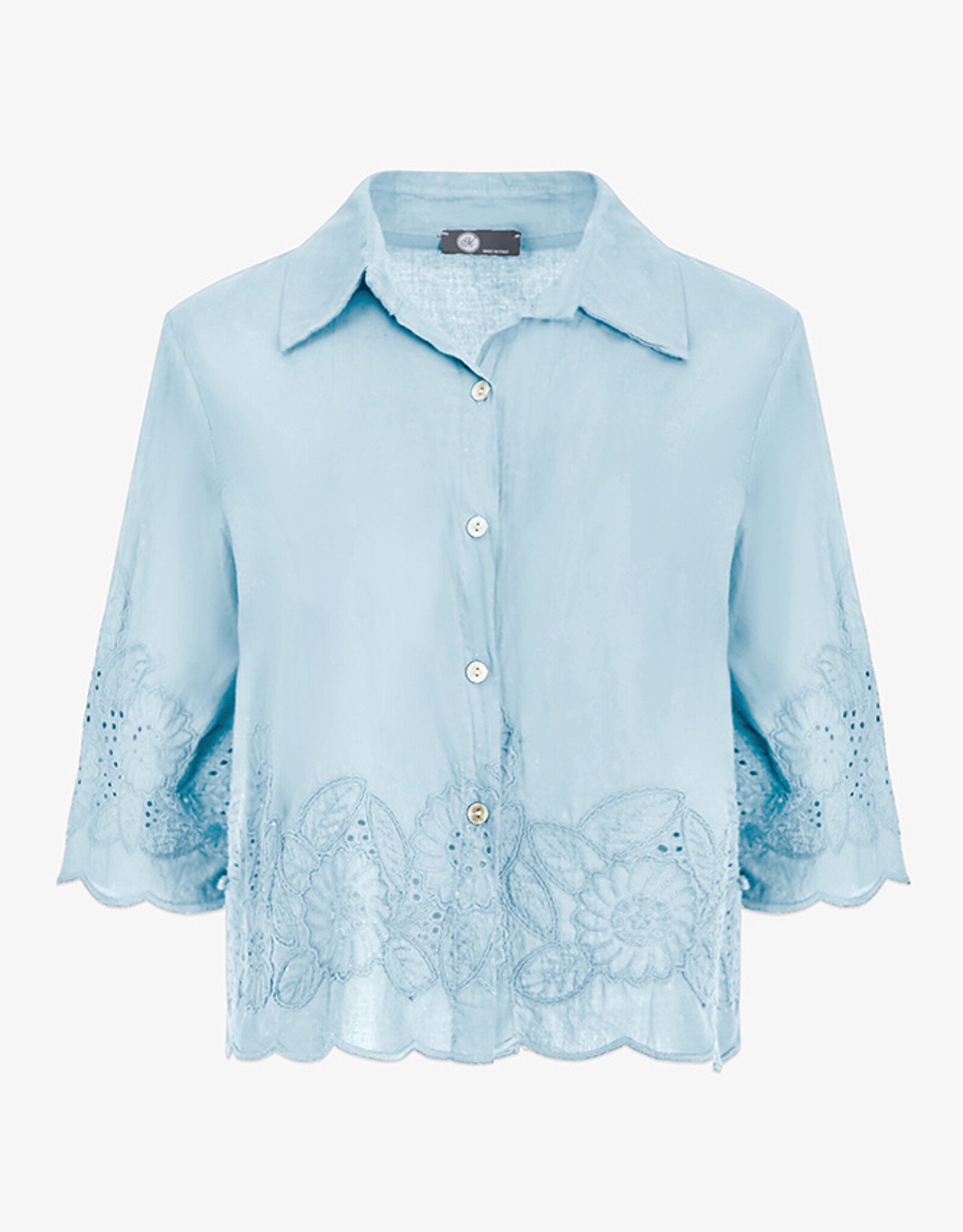 M Made in Italy Embroidered Hem Cotton Blouse