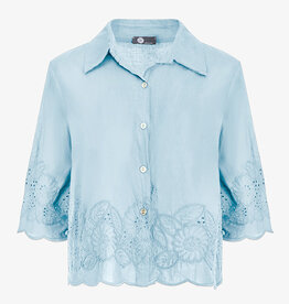 M Made in Italy Embroidered Hem Cotton Blouse